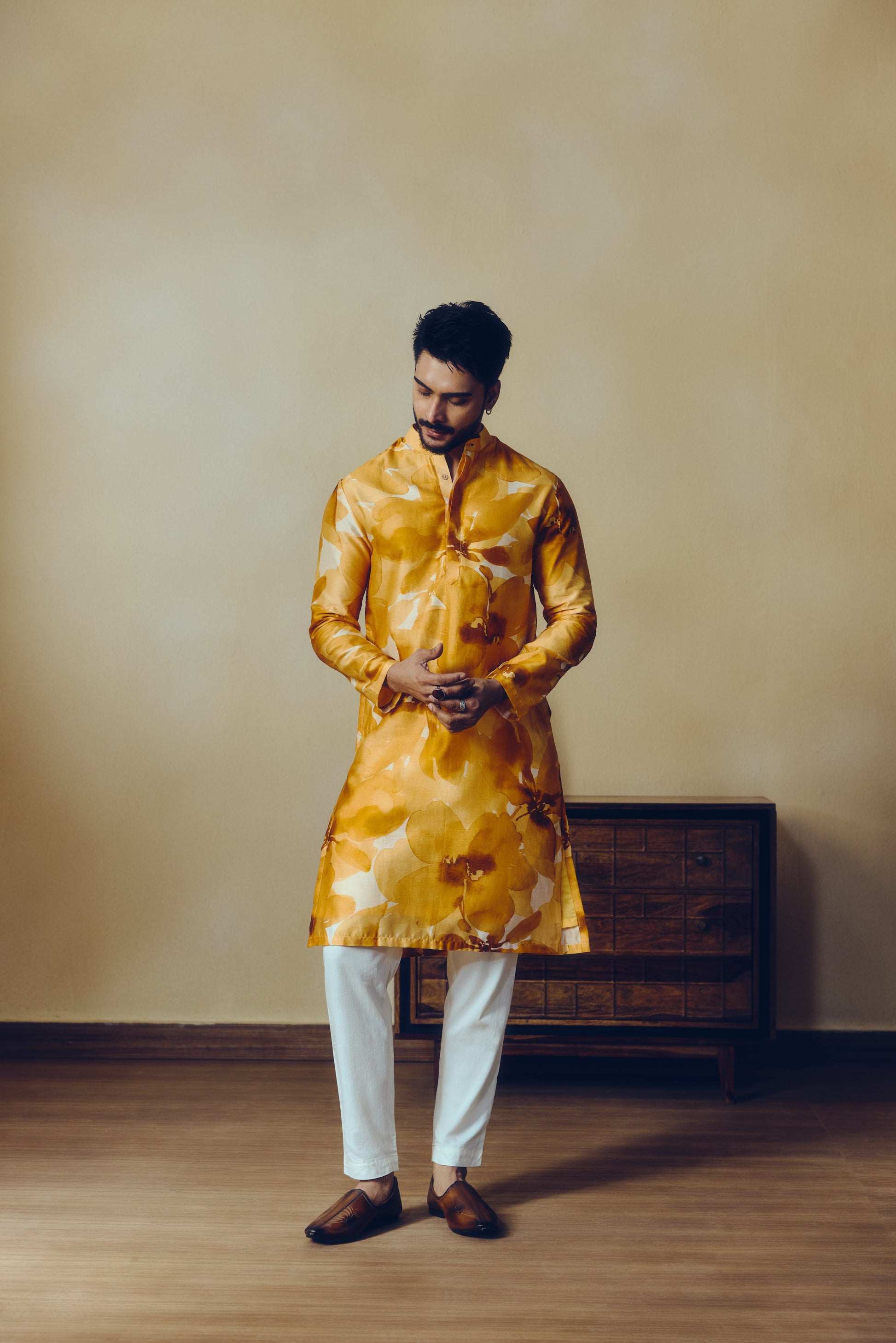 Floral Print Lara Kurta in Tangerine - Studio 113 Indian designer saree for women