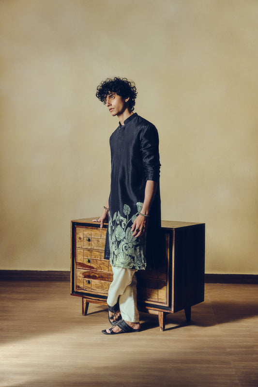 Kantha Print Maya Kurta in Black - Studio 113 Indian designer saree for women