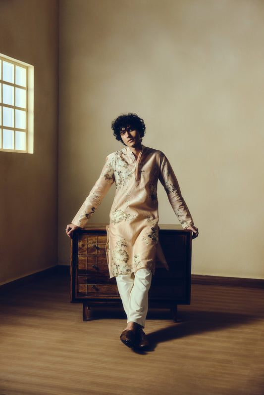 Abstract Floral Print Tara Kurta in Blossom Pink - Studio 113 Indian designer saree for women