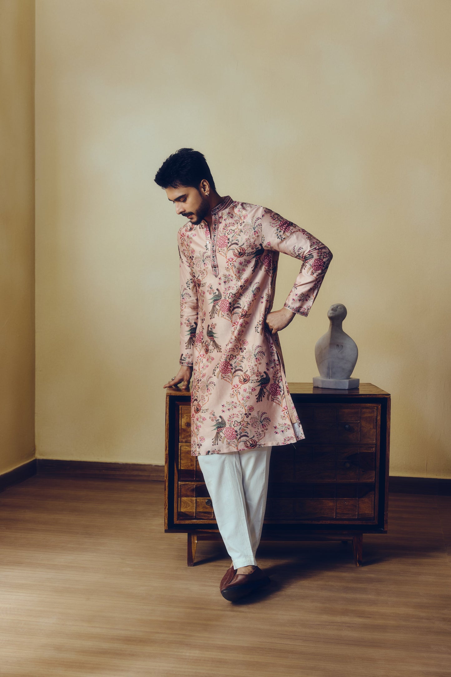 Chintz Print Alka Kurta in Dusty Rose - Studio 113 Indian designer saree for women