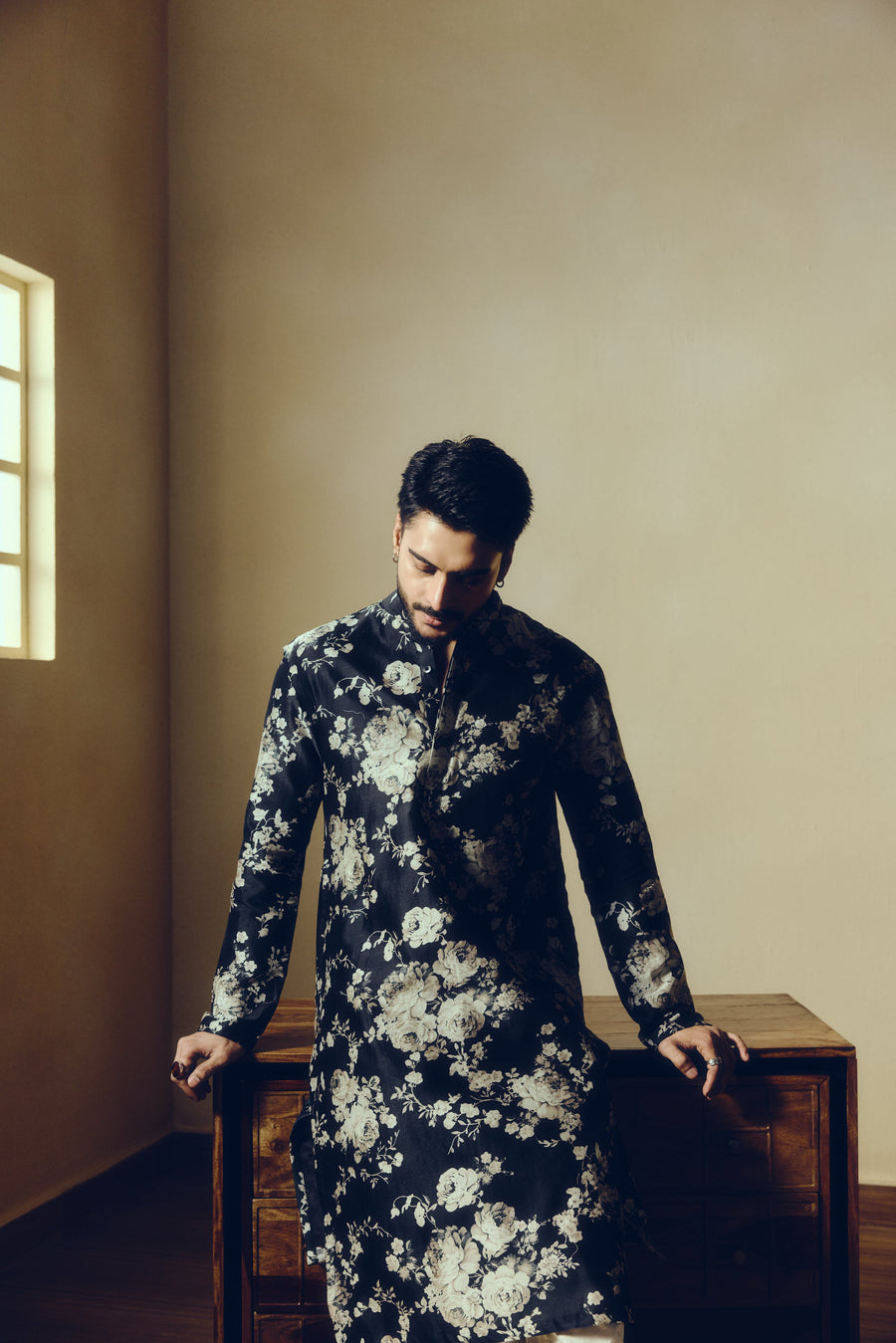 Abstract Floral Print Tara Kurta in Black - Studio 113 Indian designer saree for women