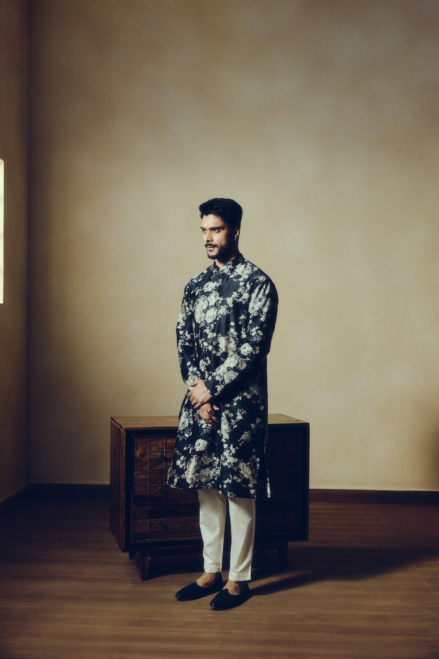 Abstract Floral Print Tara Kurta in Black - Studio 113 Indian designer saree for women