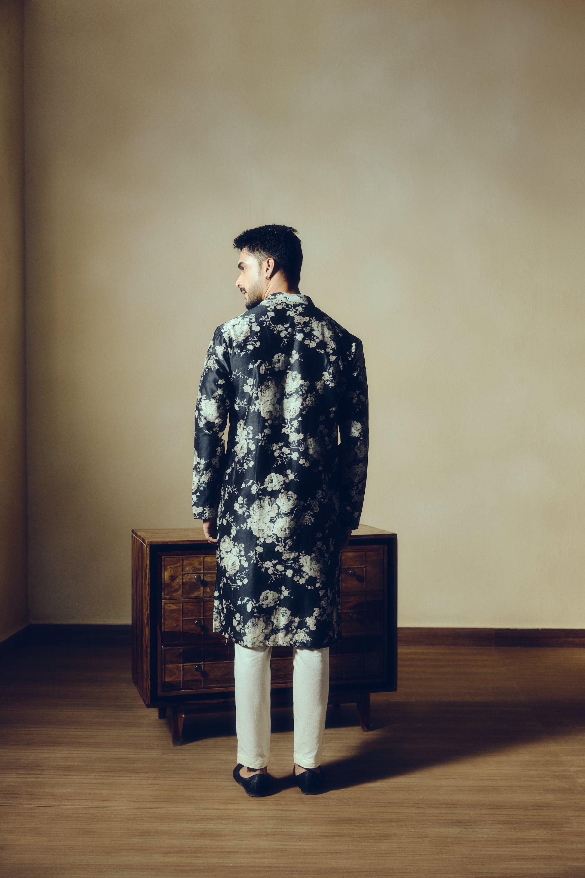 Abstract Floral Print Tara Kurta in Black - Studio 113 Indian designer saree for women