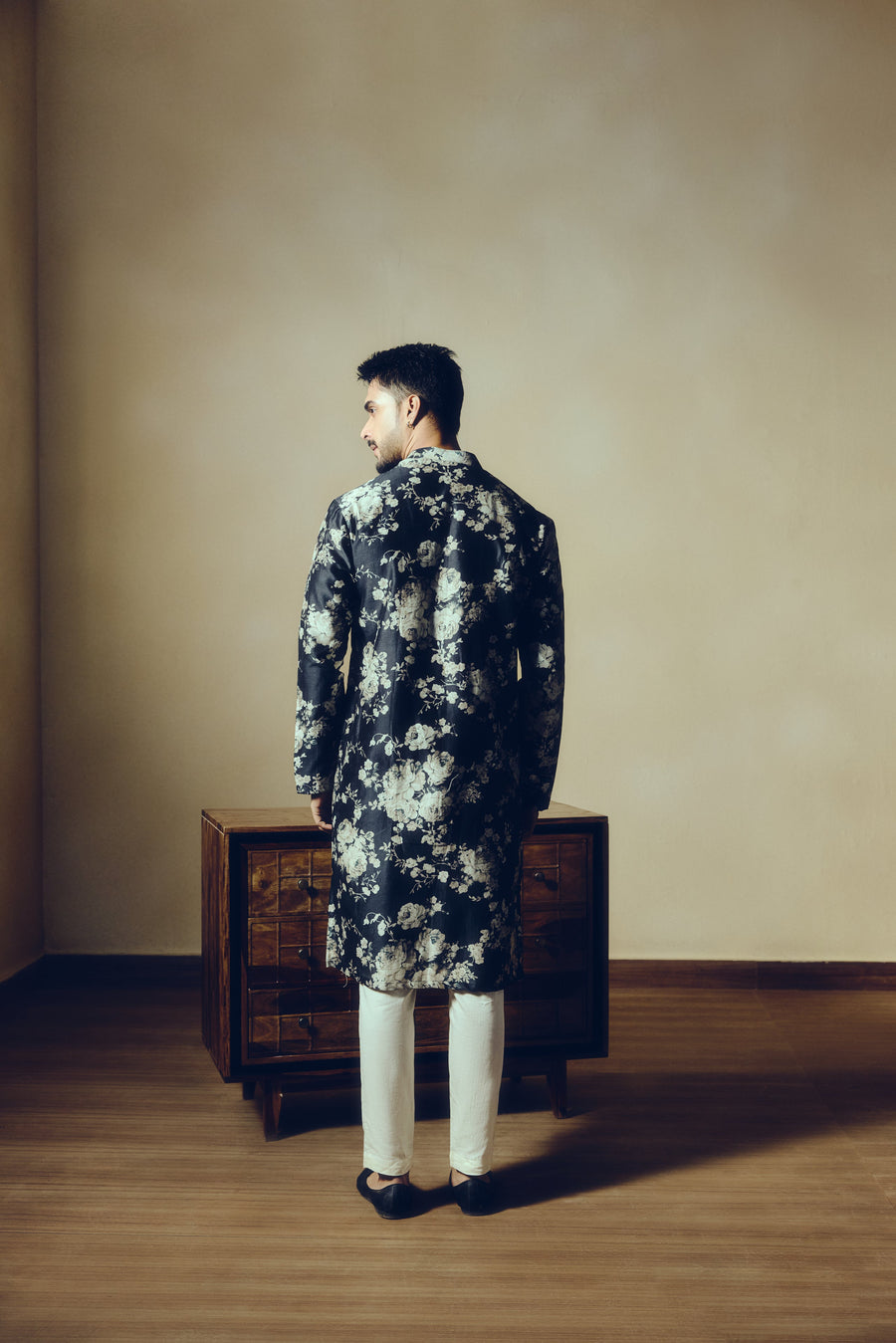 Abstract Floral Print Tara Kurta in Black - Studio 113 Indian designer saree for women