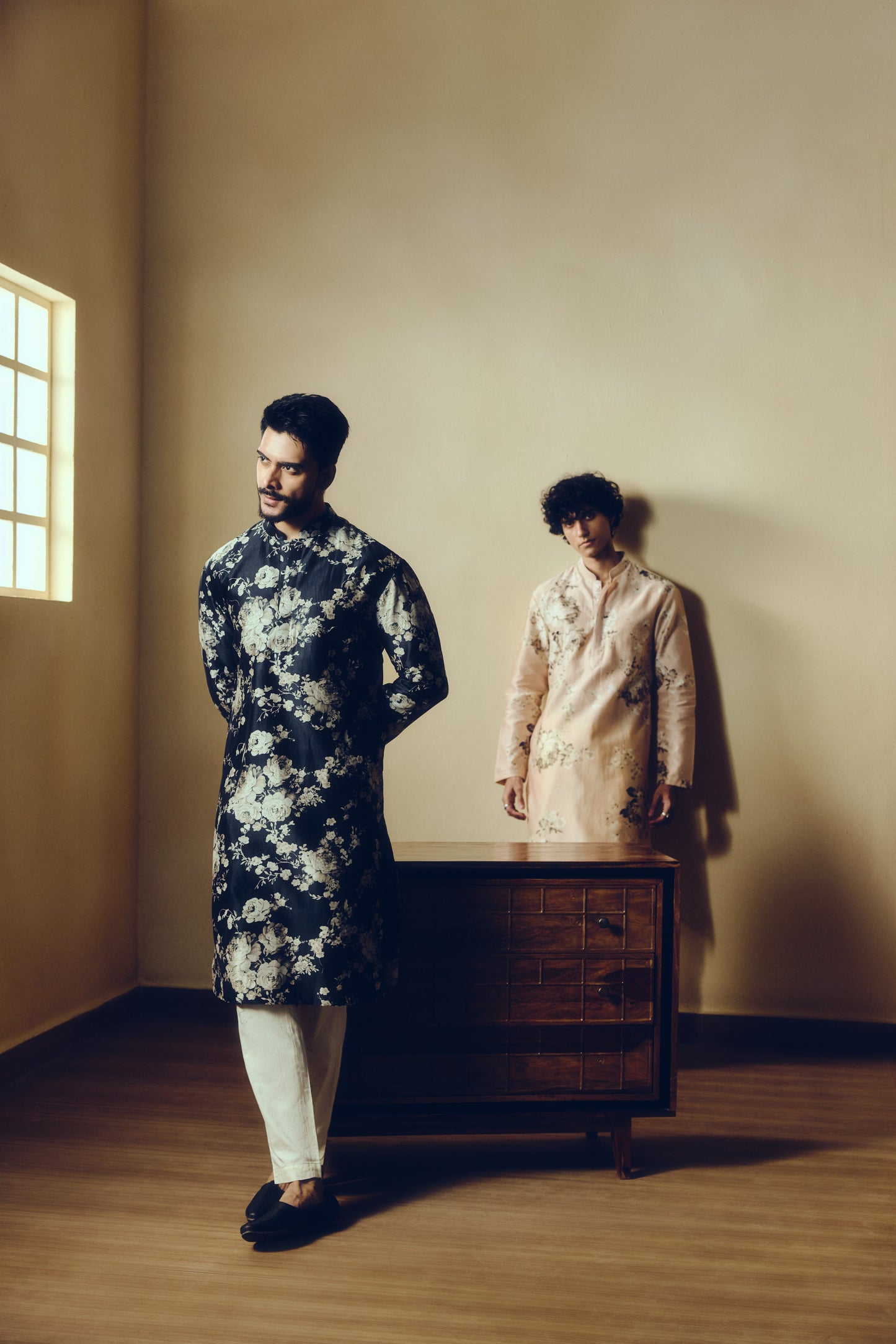 Abstract Floral Print Tara Kurta in Black - Studio 113 Indian designer saree for women