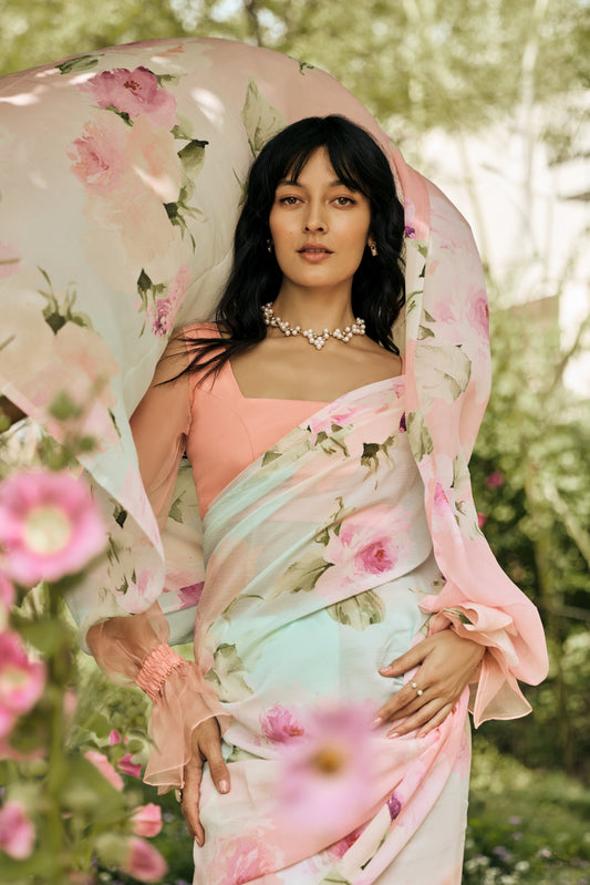 Alea Coral Reef Ombre Saree - Studio 113 Indian designer saree for women