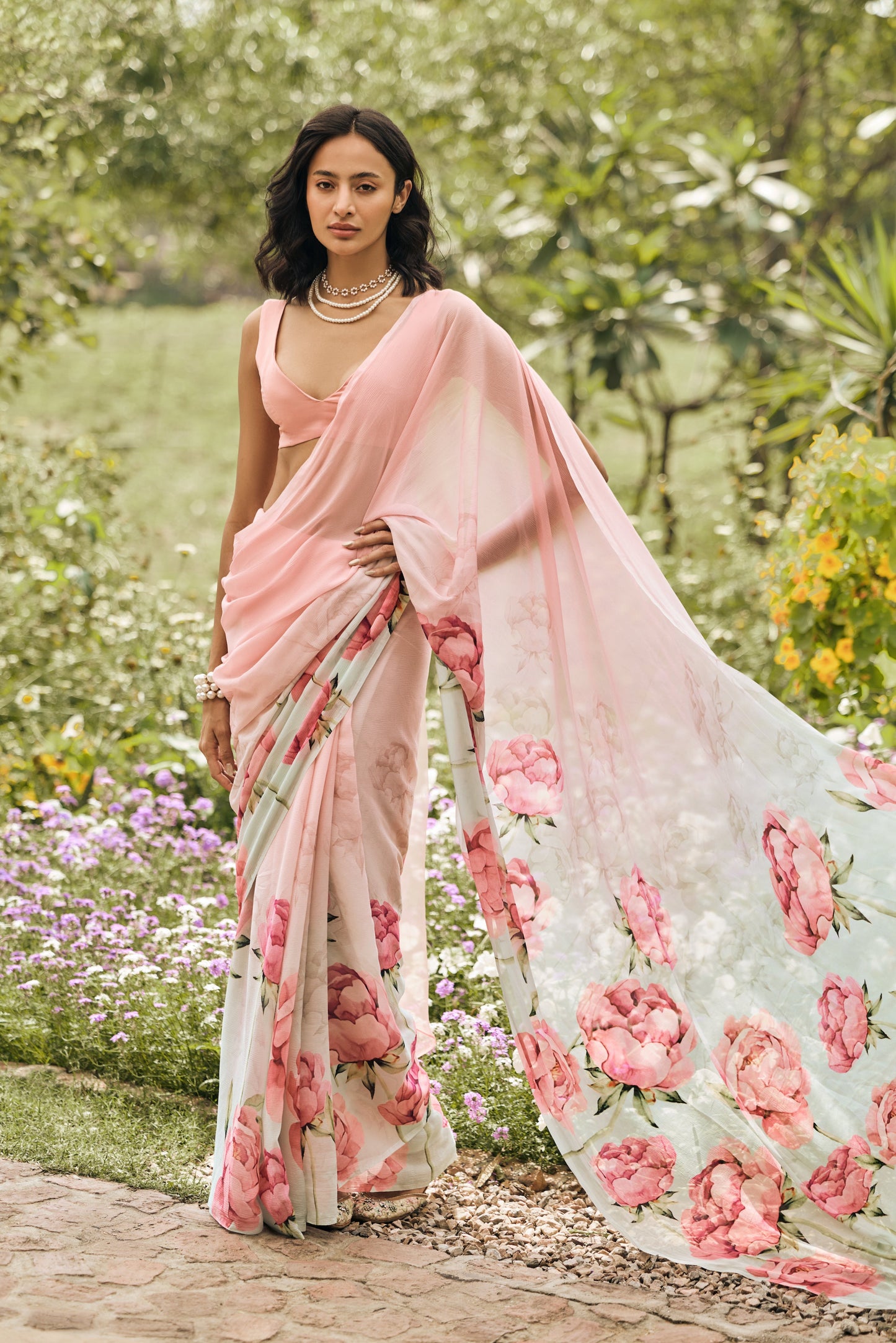 Monica Coral Reef Ombre Saree - Studio 113 Indian designer saree for women