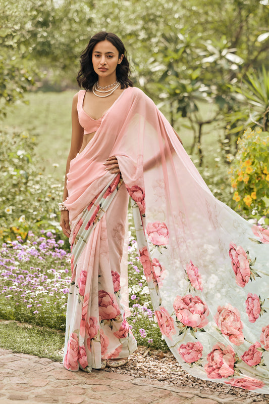 Monica Coral Reef Ombre Saree - Studio 113 Indian designer saree for women