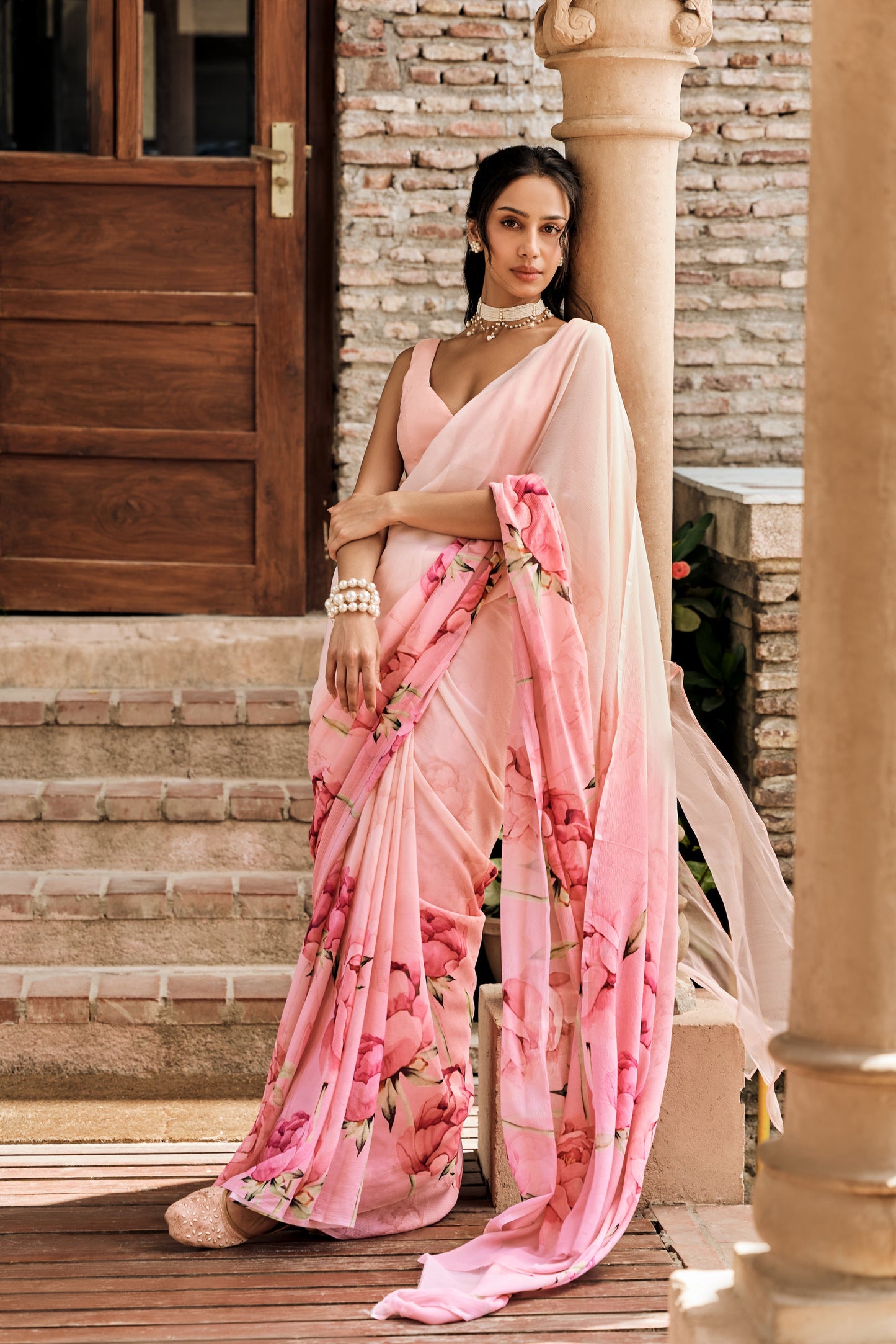 Monica Blossom Pink Ombre Saree - Studio 113 Indian designer saree for women