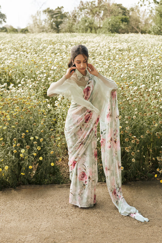 Veronica Mist Green Saree - Studio 113 Indian designer saree for women
