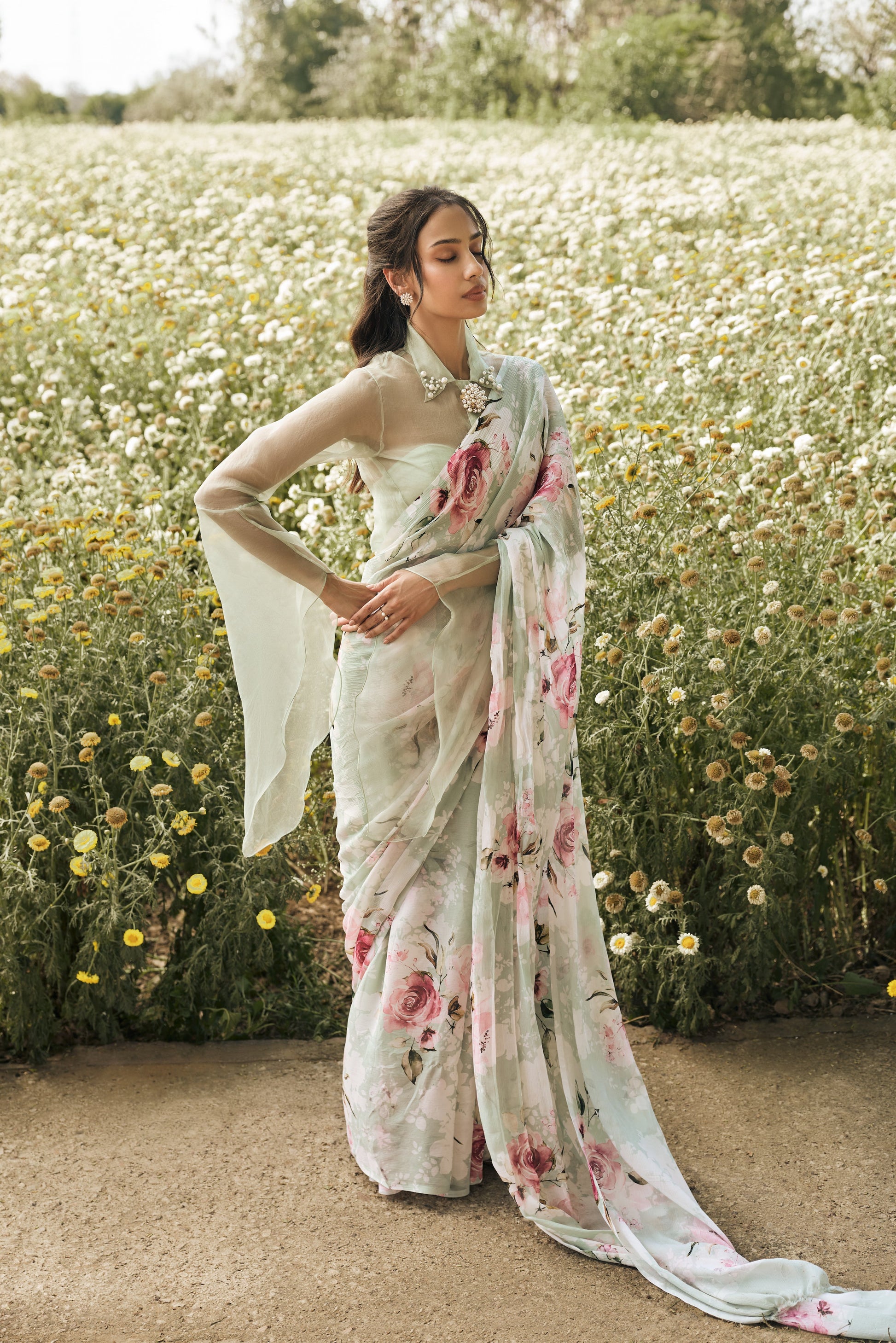 Veronica Mist Green Saree - Studio 113 Indian designer saree for women