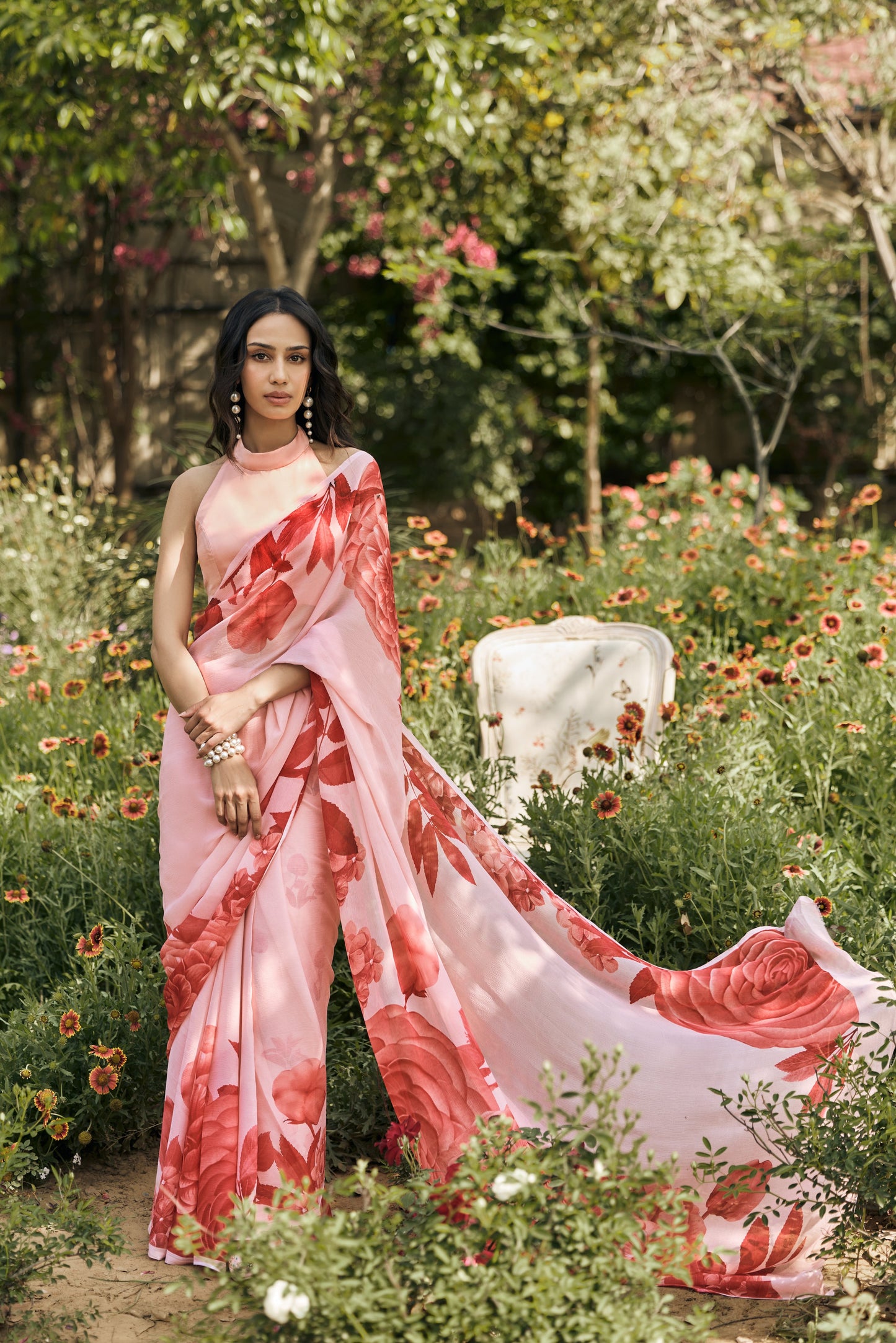 Diana Peach Saree - Studio 113 Indian designer saree for women