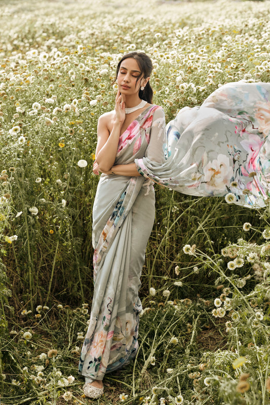 Julie Sage Green Saree - Studio 113 Indian designer saree for women