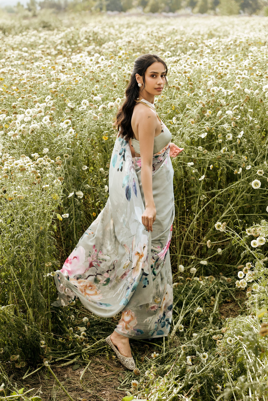 Julie Sage Green Saree - Studio 113 Indian designer saree for women