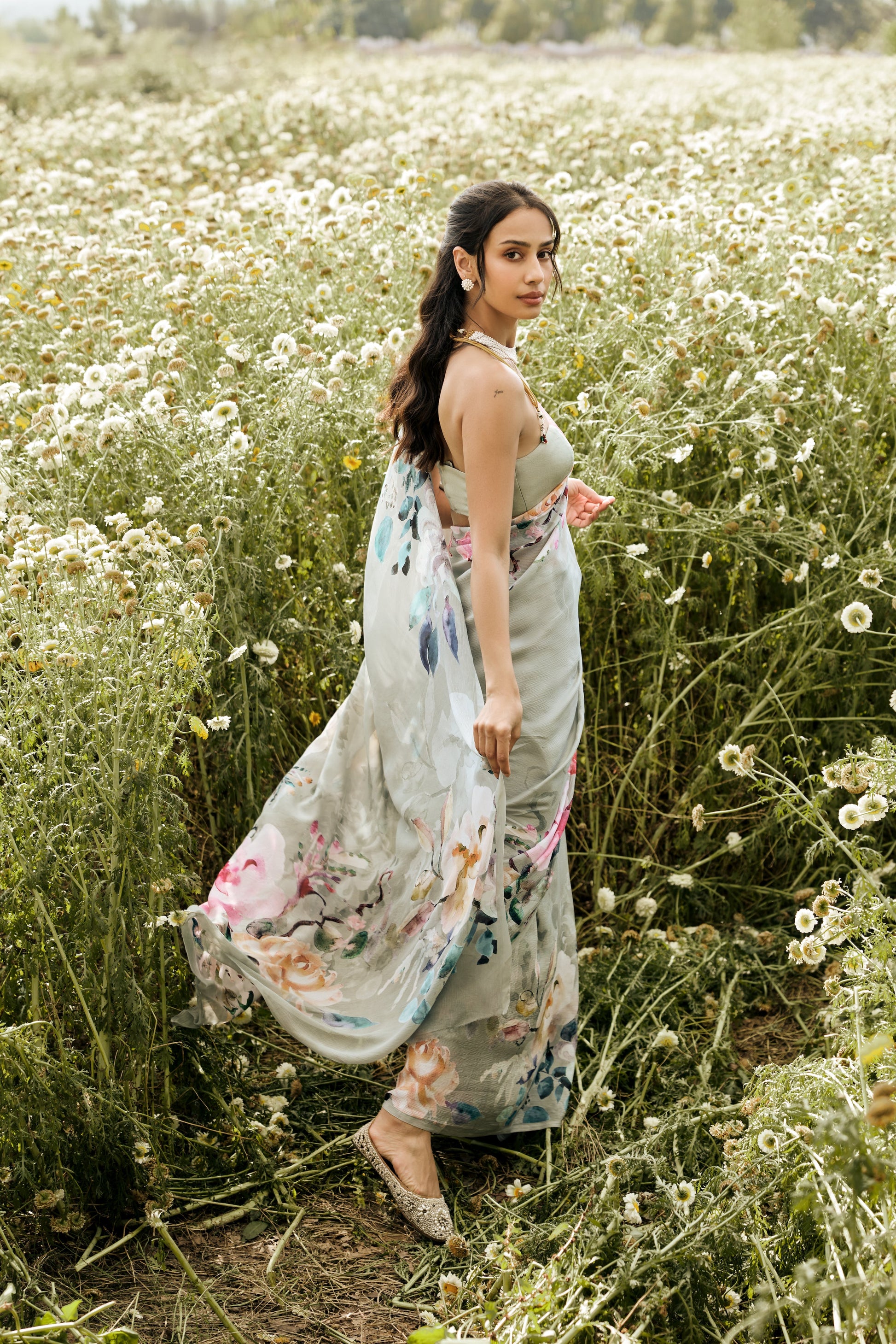 Julie Sage Green Saree - Studio 113 Indian designer saree for women