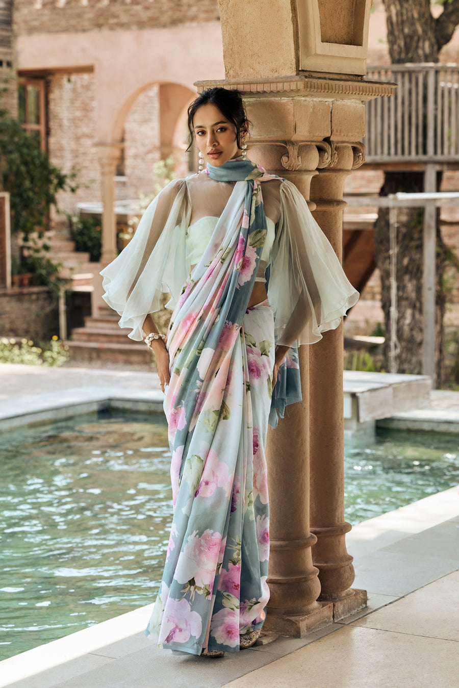 Alea French Blue Ombre Saree - Studio 113 Indian designer saree for women