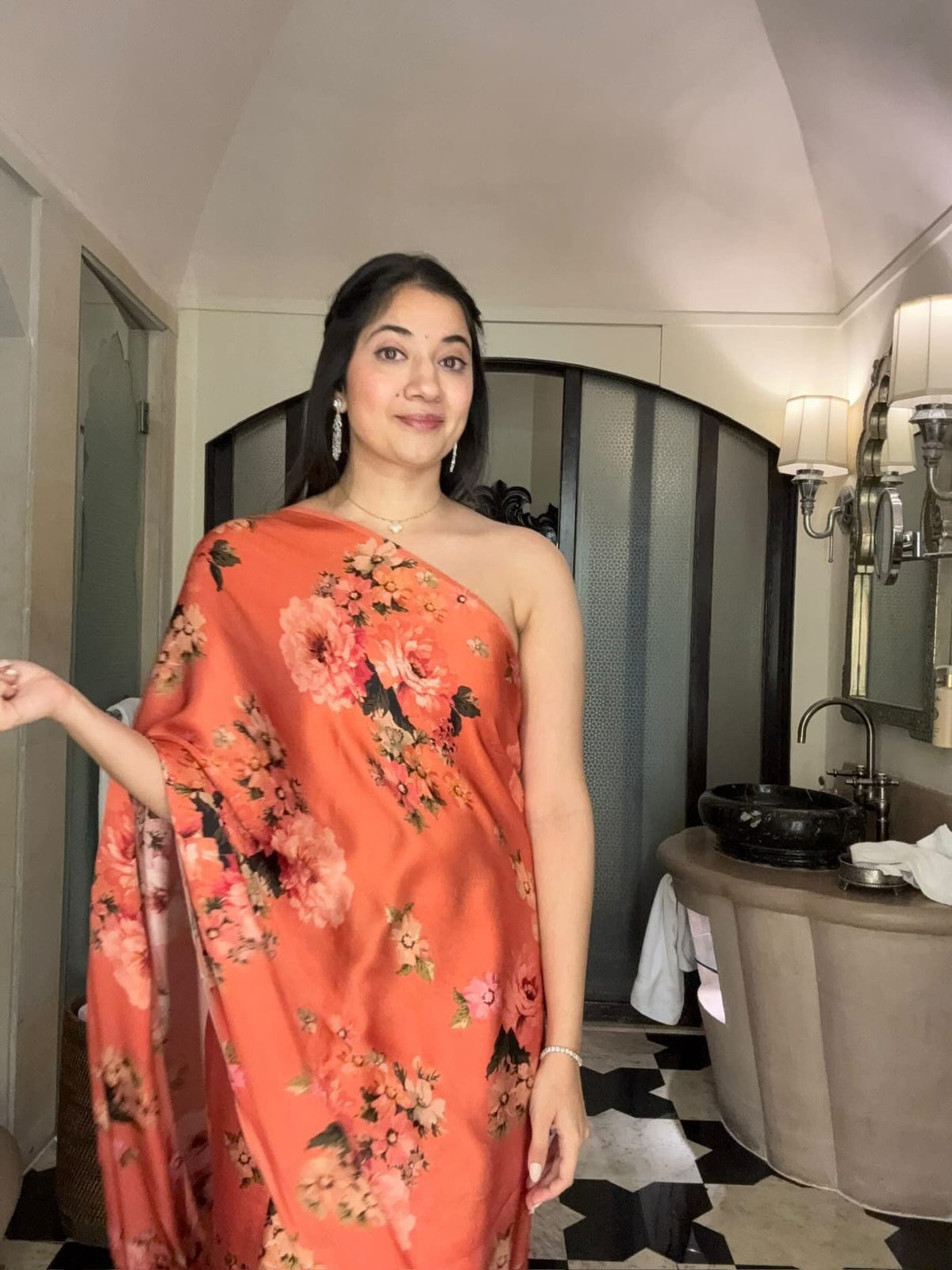 Aditi Chandwani in Studio 113 Tina Burnt Sienna Satin Silk Saree