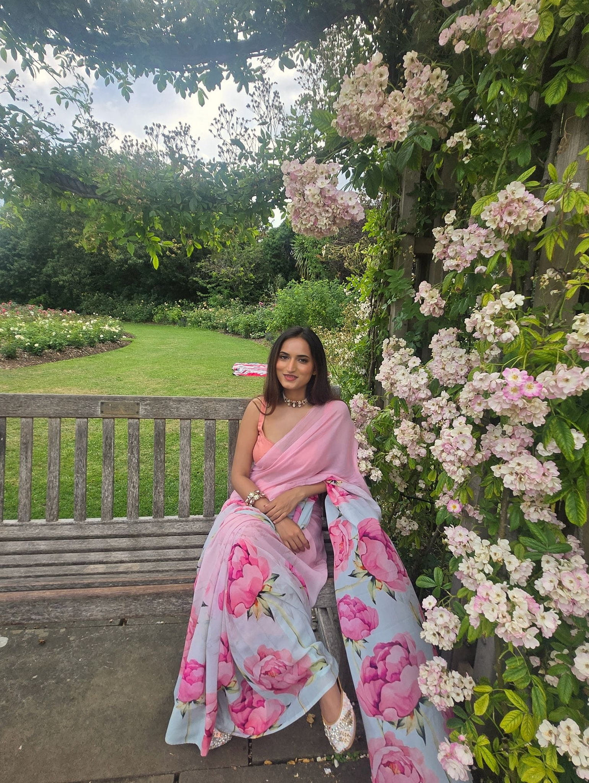 Shreya Manoj in Studio 113 Monica Coral Reef Ombre Chiffon Saree