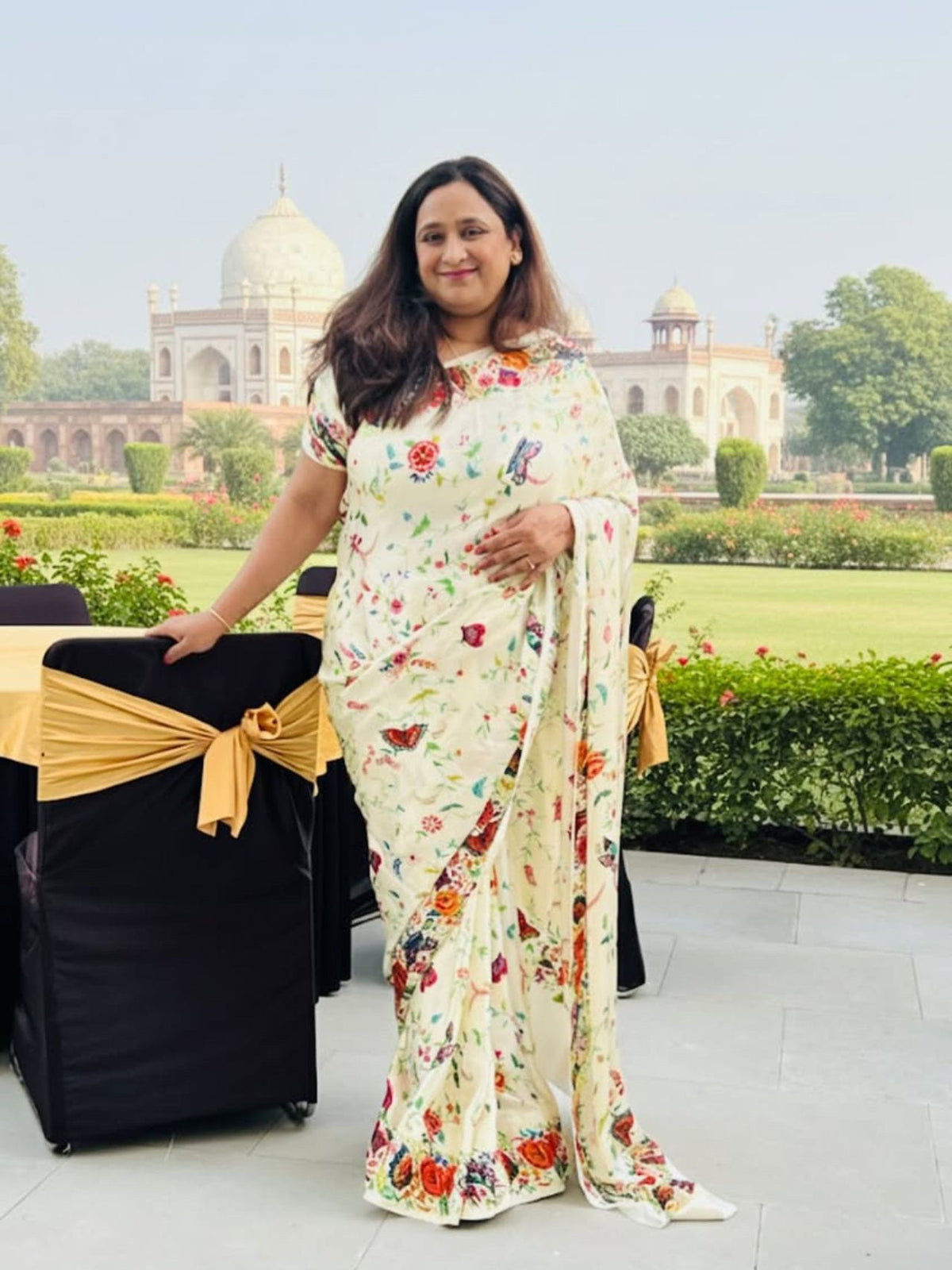 Surabhi Nikumbha in Studio 113 Kanchan White Satin Silk Saree