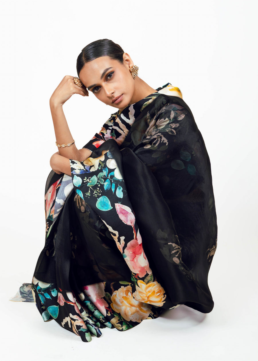 Julie Black Organza Saree - Studio 113 Indian designer saree for women