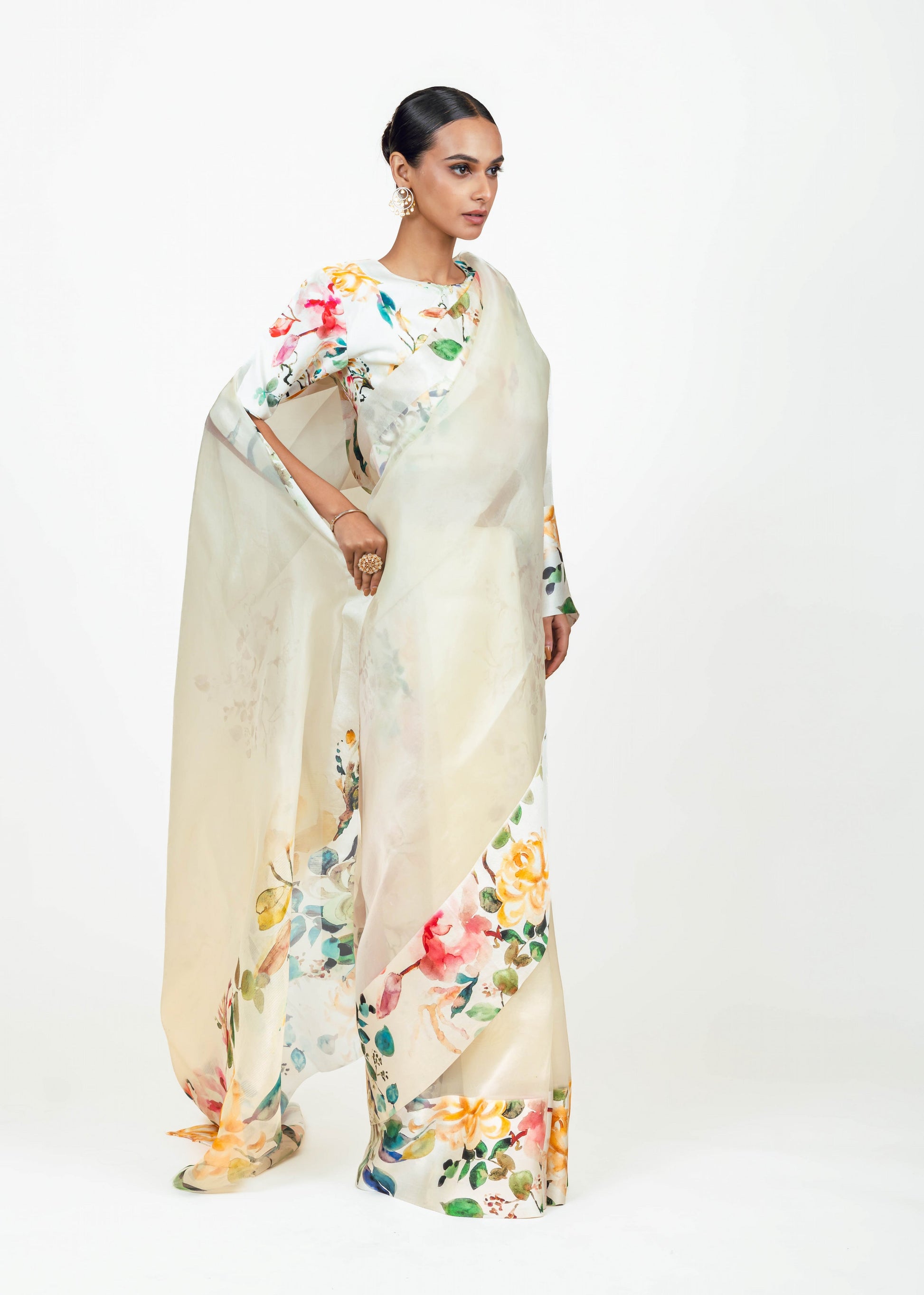 Julie White Organza Saree - Studio 113 Indian designer saree for women