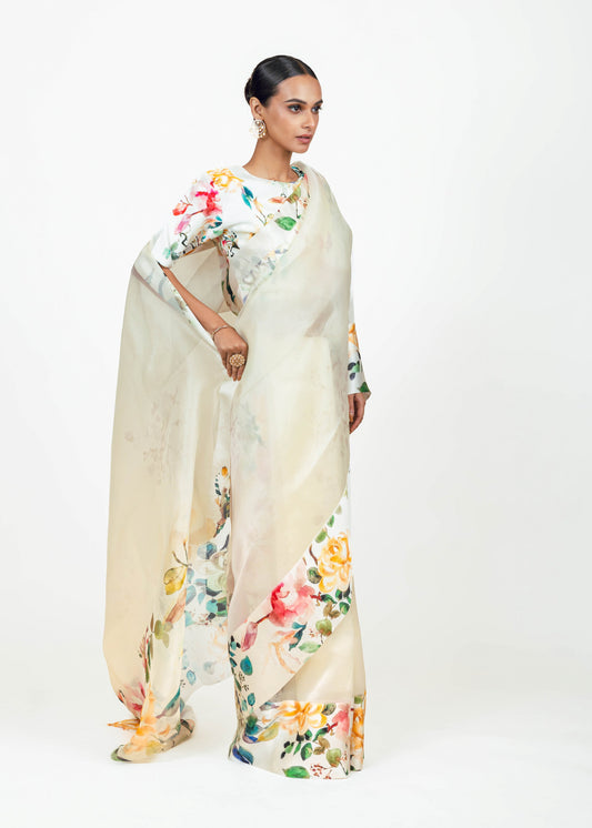 Julie White Organza Saree - Studio 113 Indian designer saree for women