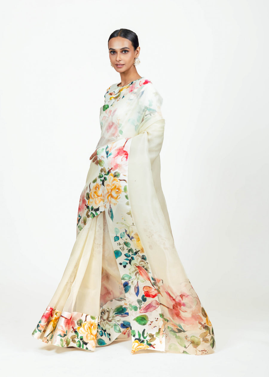 Julie White Organza Saree - Studio 113 Indian designer saree for women