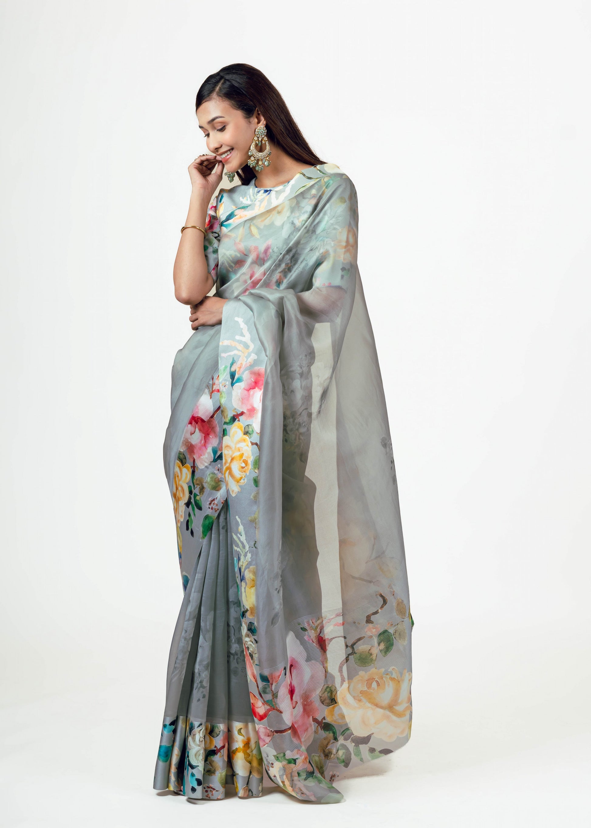 Julie French grey Organza Saree - Studio 113 Indian designer saree for women