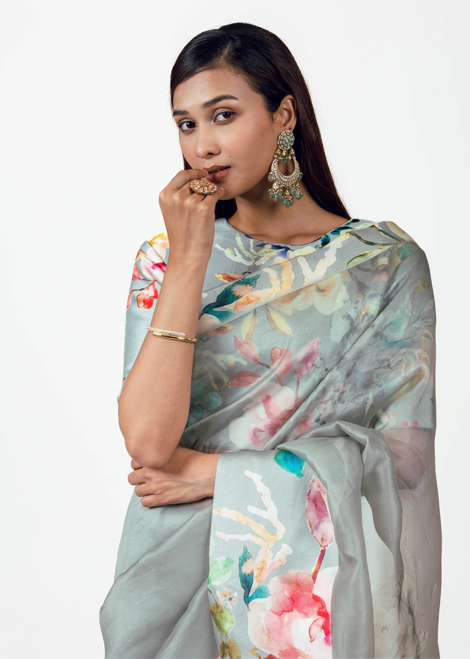 Julie French grey Organza Saree - Studio 113 Indian designer saree for women