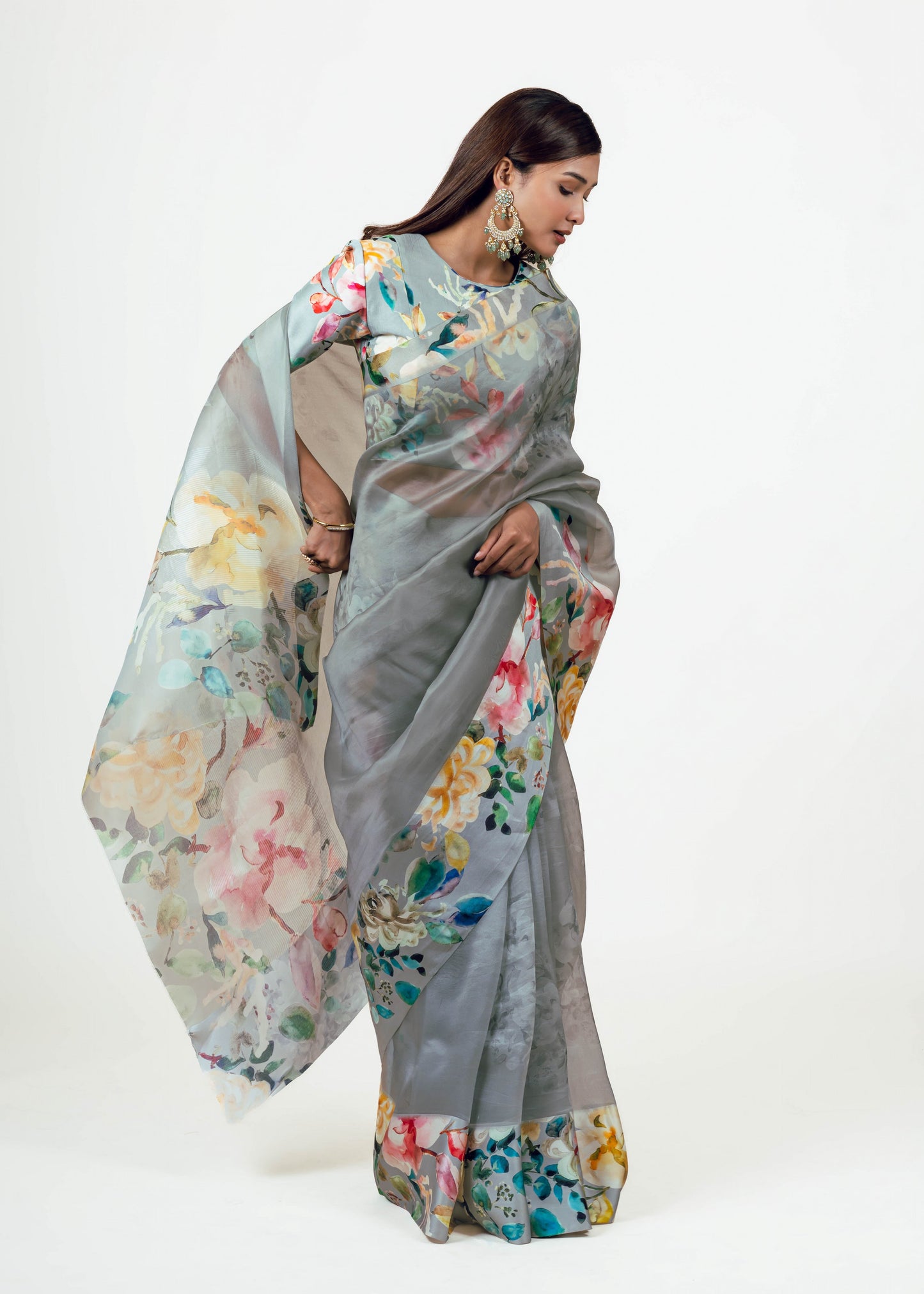 Julie French grey Organza Saree - Studio 113 Indian designer saree for women