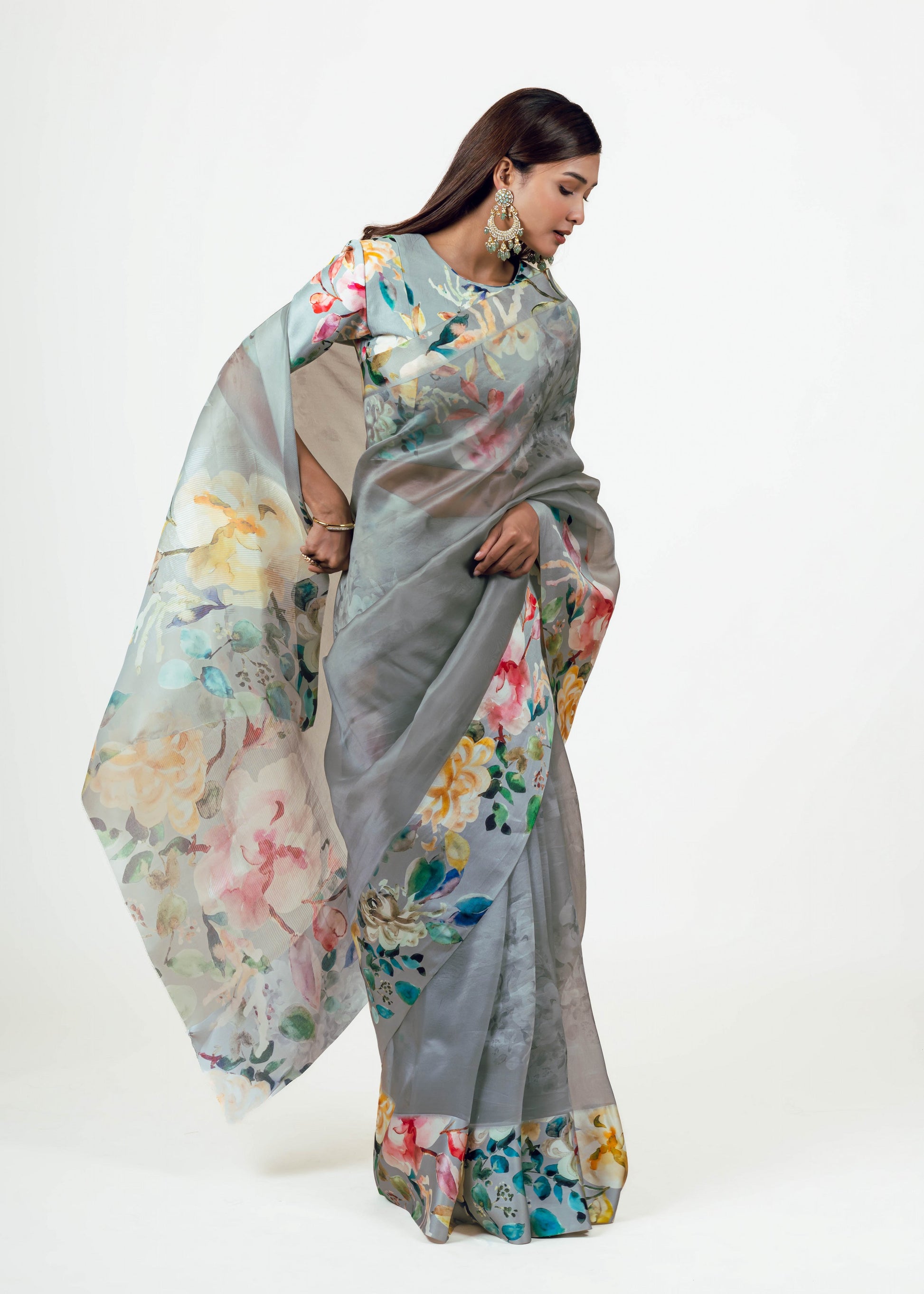 Julie French grey Organza Saree - Studio 113 Indian designer saree for women