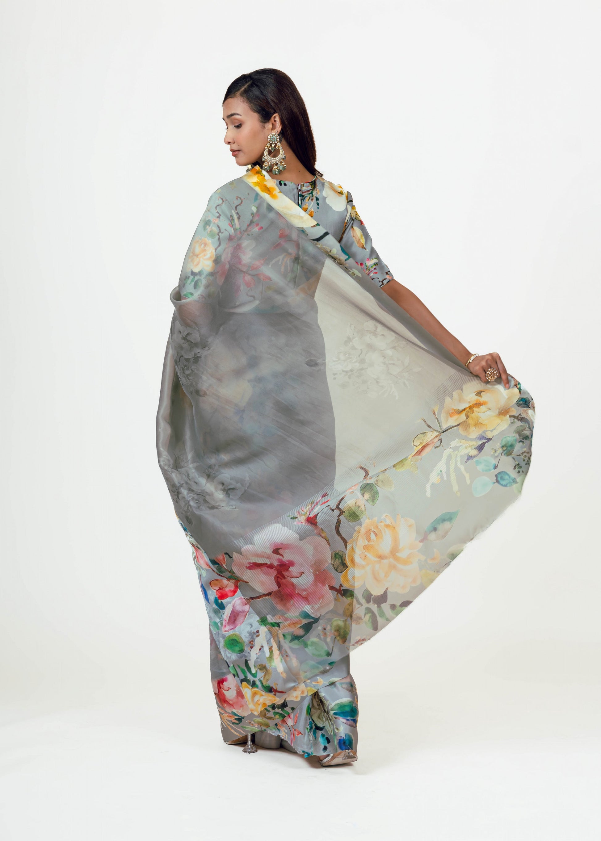 Julie French grey Organza Saree - Studio 113 Indian designer saree for women