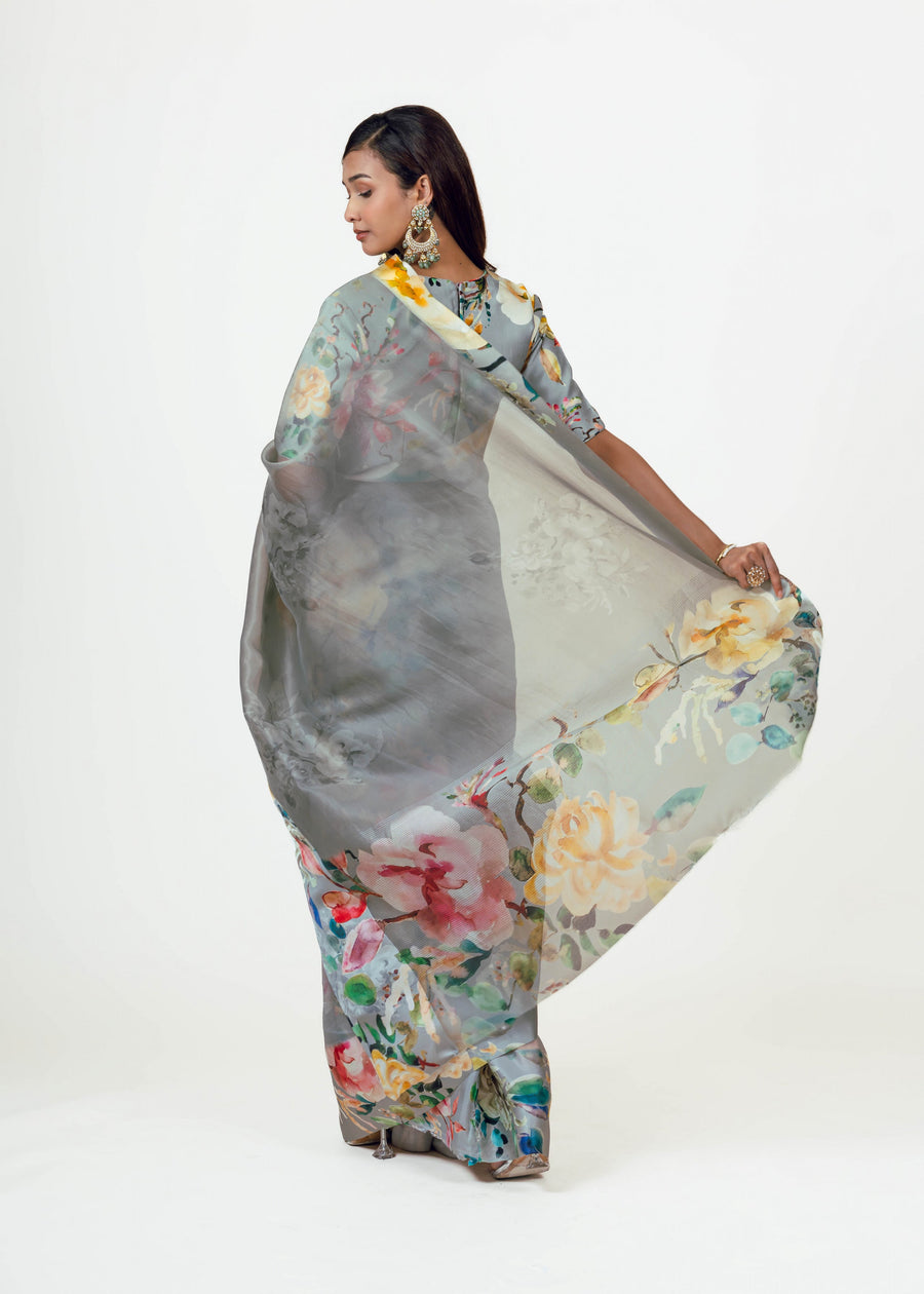 Julie French grey Organza Saree - Studio 113 Indian designer saree for women