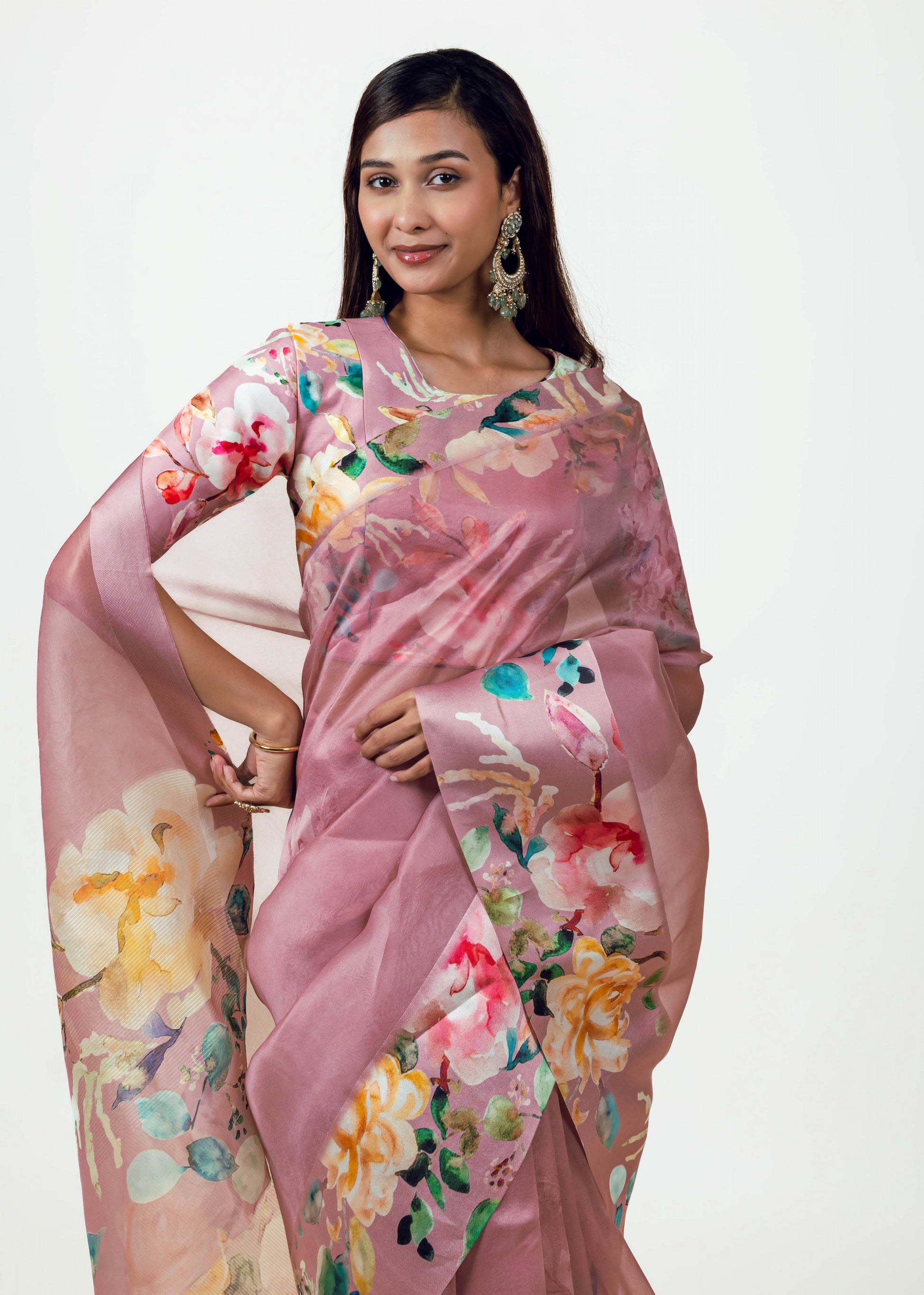 Julie Old Rose Organza Saree - Studio 113 Indian designer saree for women