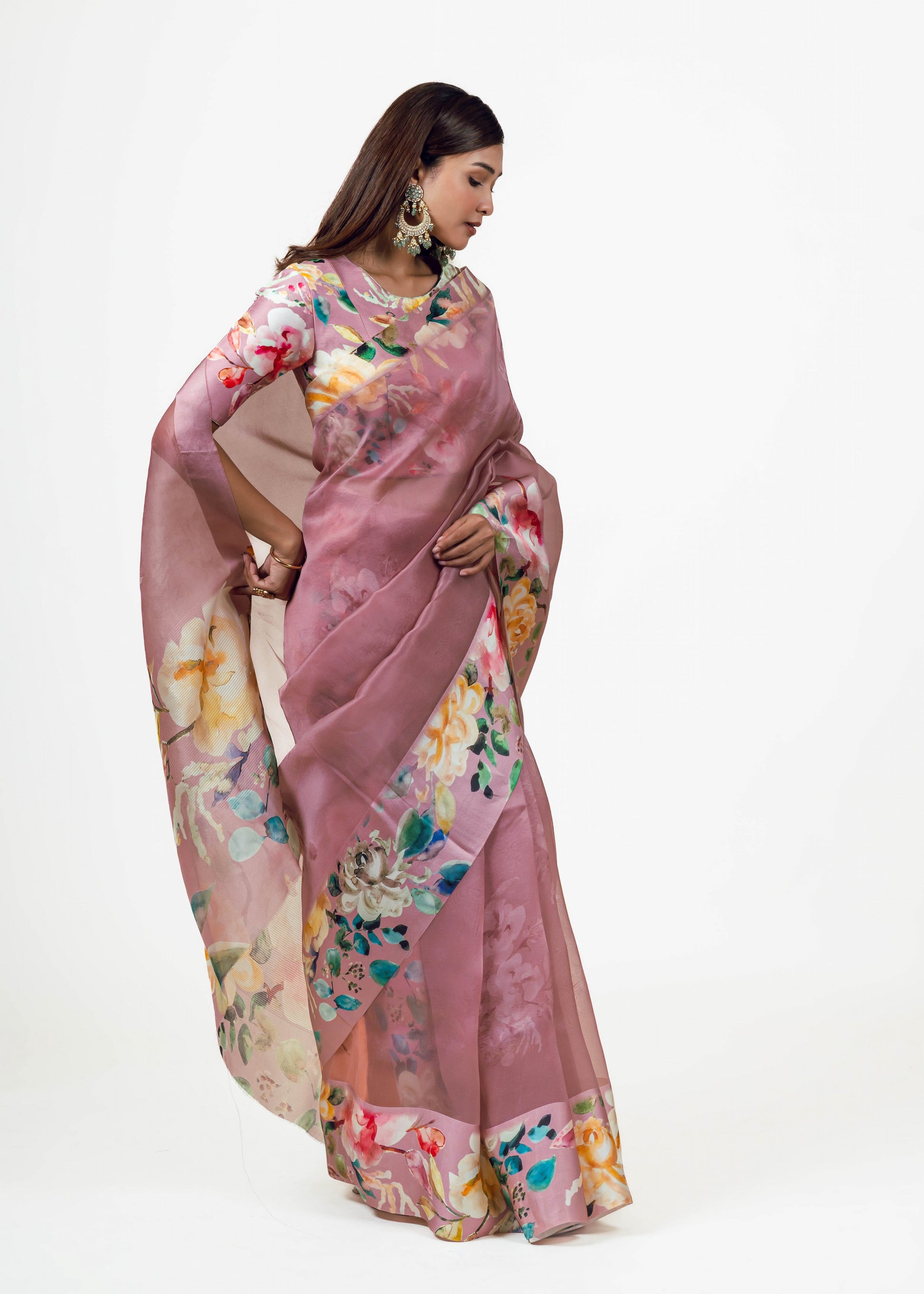 Julie Old Rose Organza Saree - Studio 113 Indian designer saree for women