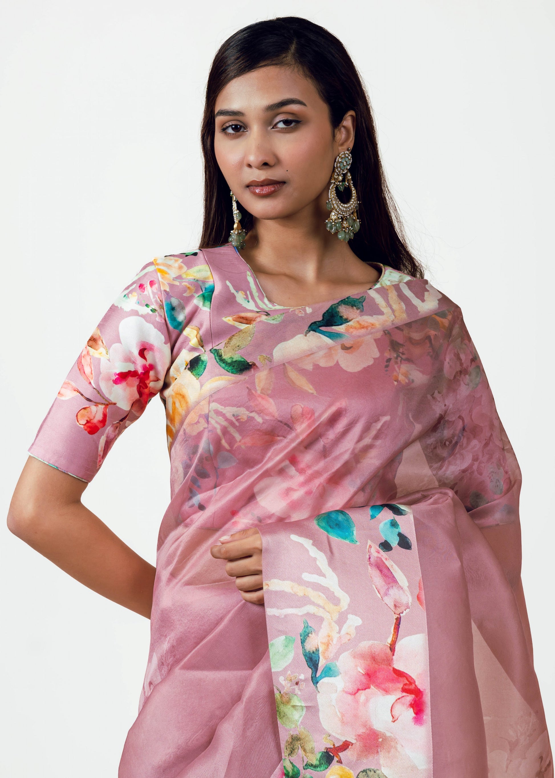 Julie Old Rose Organza Saree - Studio 113 Indian designer saree for women