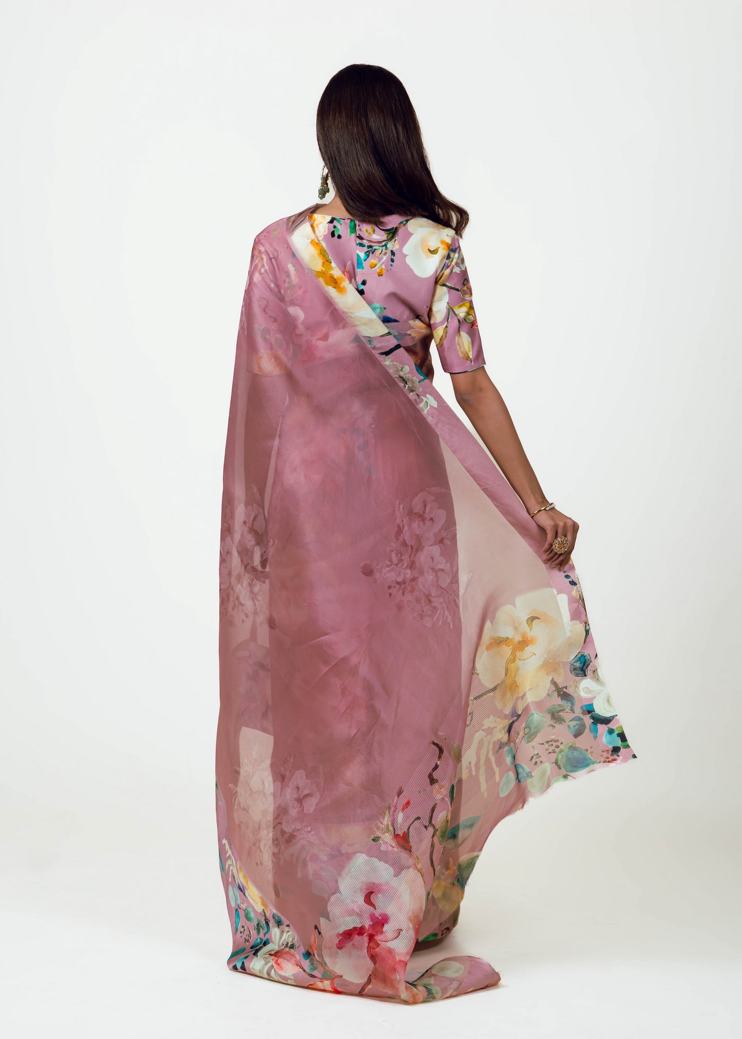 Julie Old Rose Organza Saree - Studio 113 Indian designer saree for women