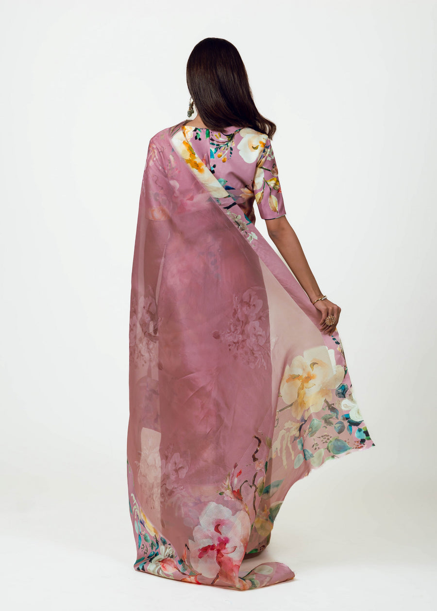 Julie Old Rose Organza Saree - Studio 113 Indian designer saree for women