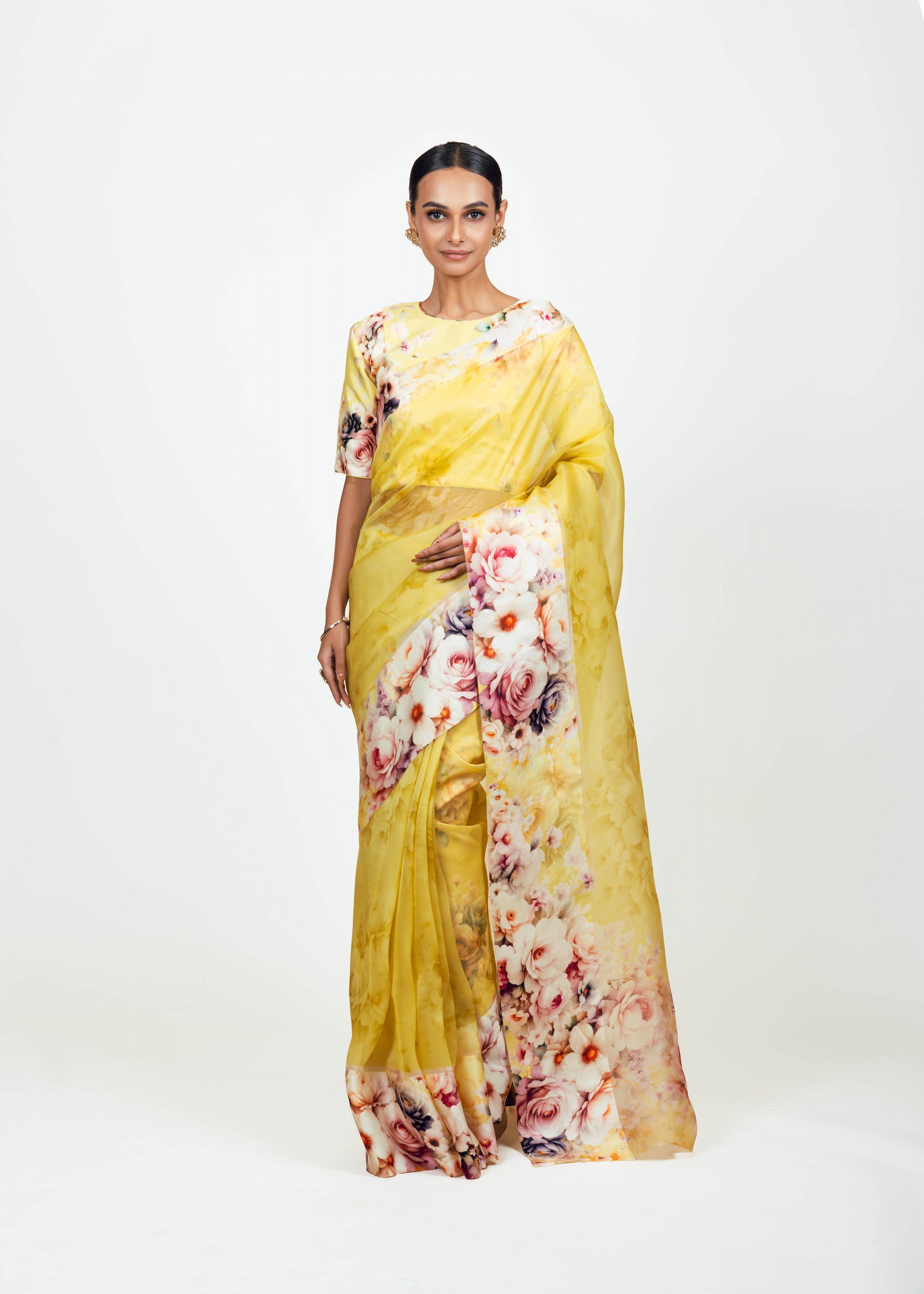 Lina Yellow Organza Saree - Studio 113 Indian designer saree for women