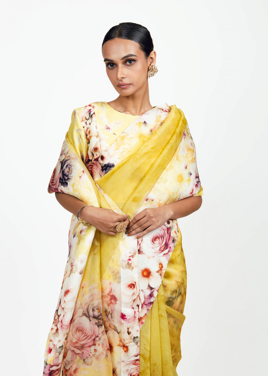 Lina Yellow Organza Saree - Studio 113 Indian designer saree for women