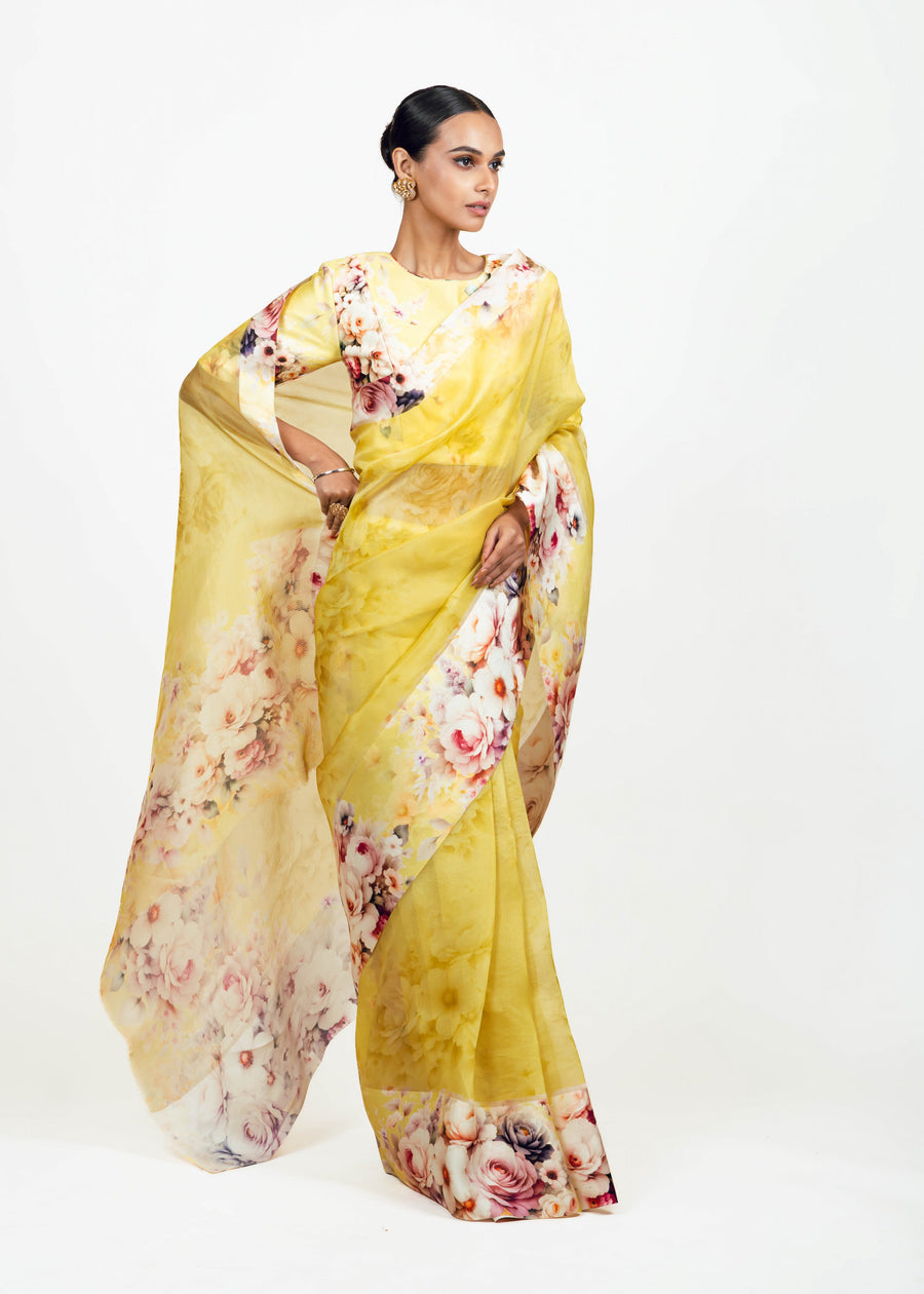 Lina Yellow Organza Saree - Studio 113 Indian designer saree for women