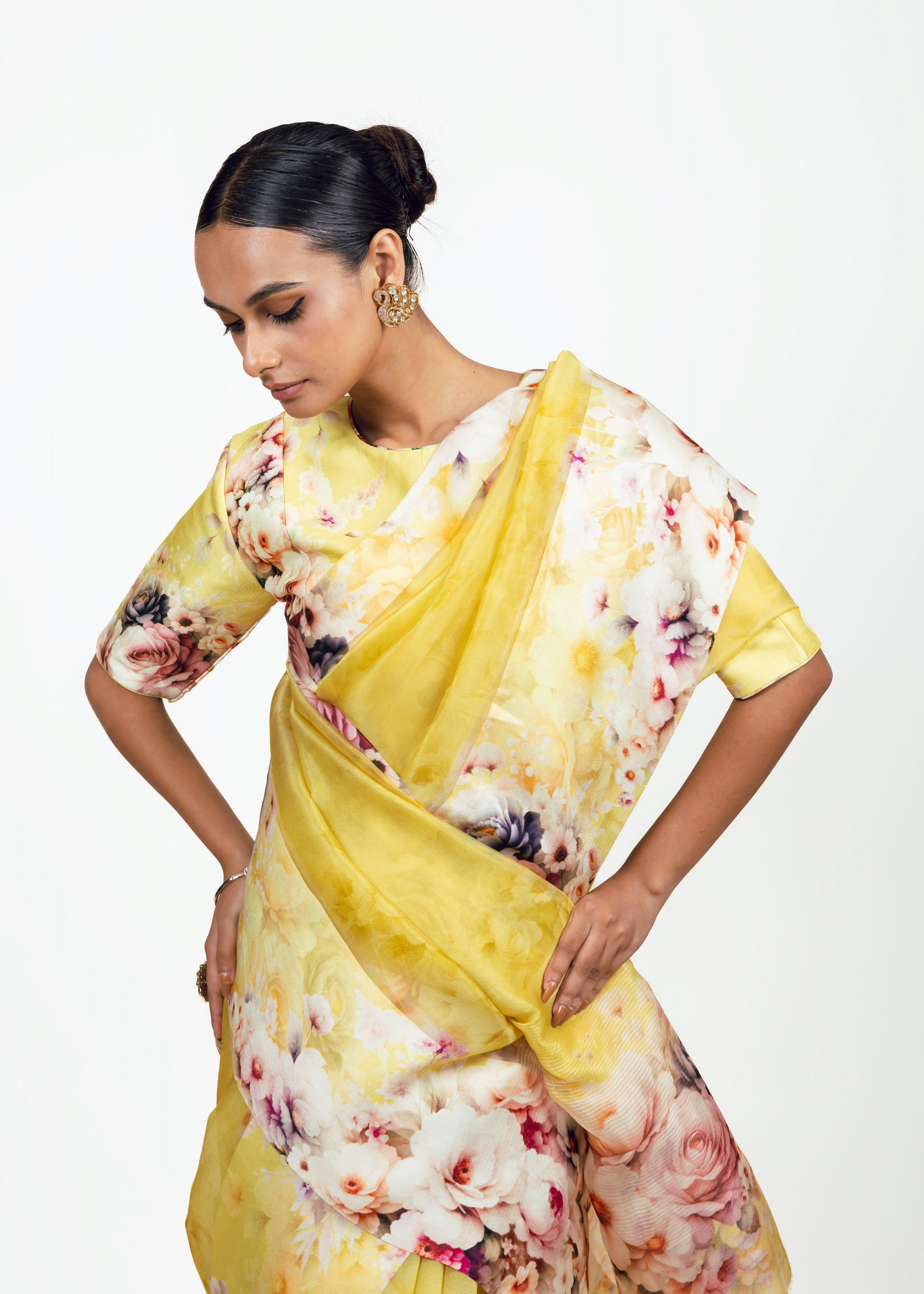 Lina Yellow Organza Saree - Studio 113 Indian designer saree for women