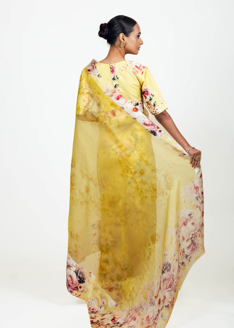 Lina Yellow Organza Saree - Studio 113 Indian designer saree for women