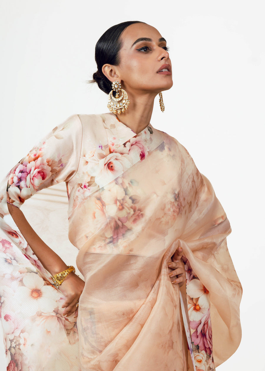 Lina Blossom Pink Organza Saree - Studio 113 Indian designer saree for women