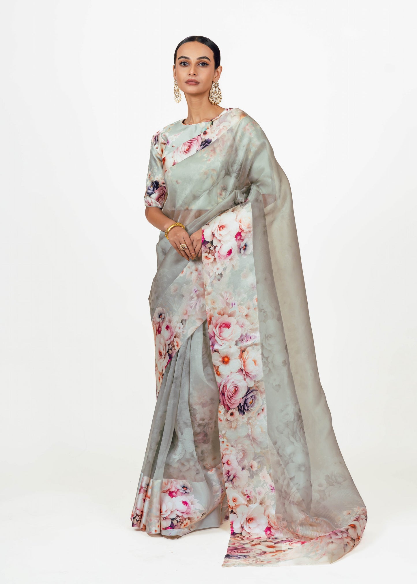 Lina Pearl blue Organza Saree - Studio 113 Indian designer saree for women