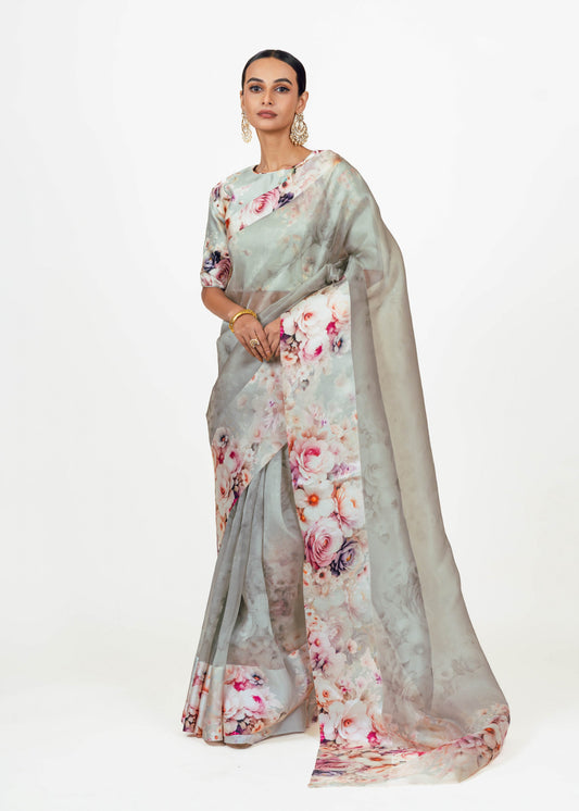 Lina Pearl blue Organza Saree - Studio 113 Indian designer saree for women
