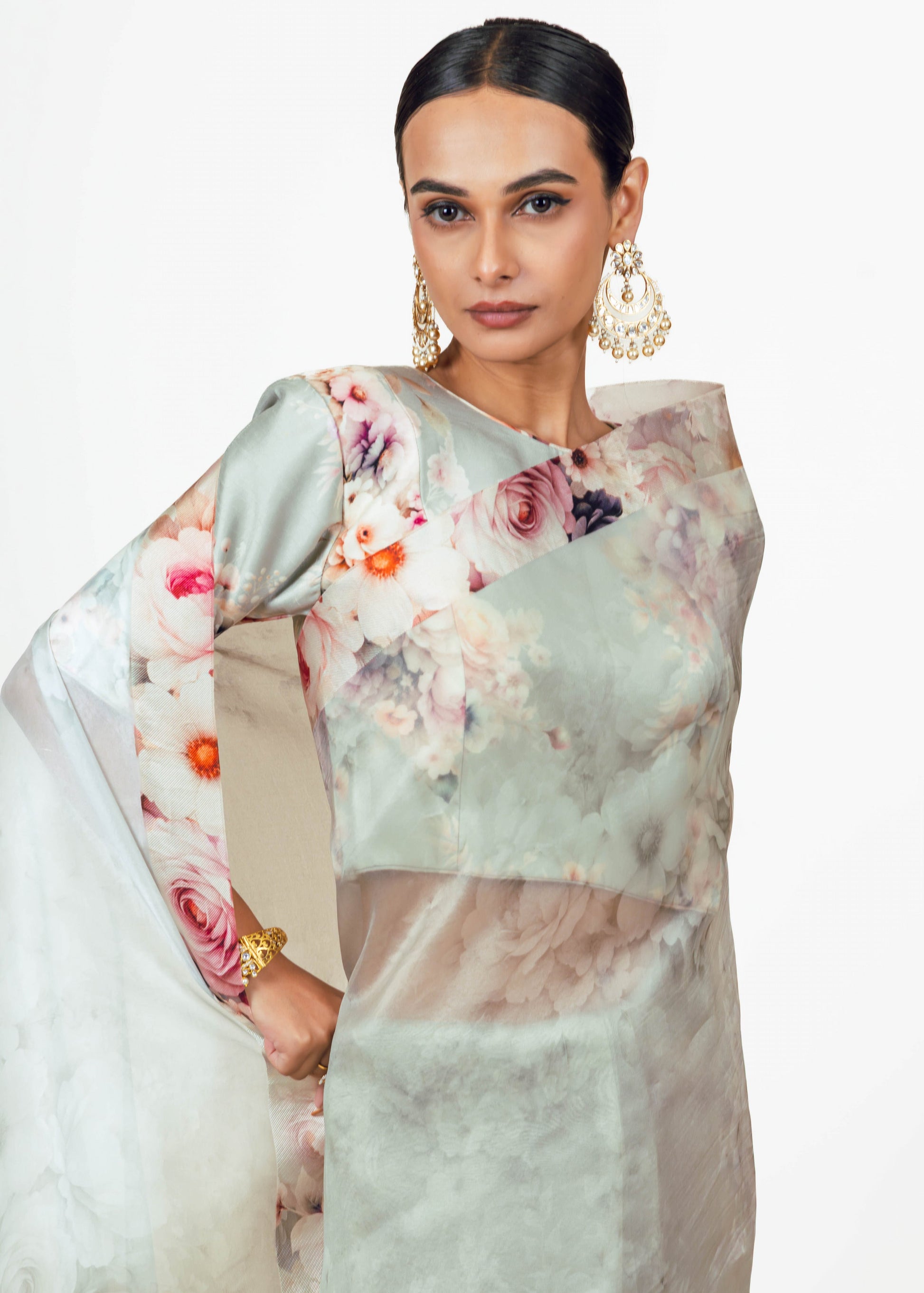 Lina Pearl blue Organza Saree - Studio 113 Indian designer saree for women