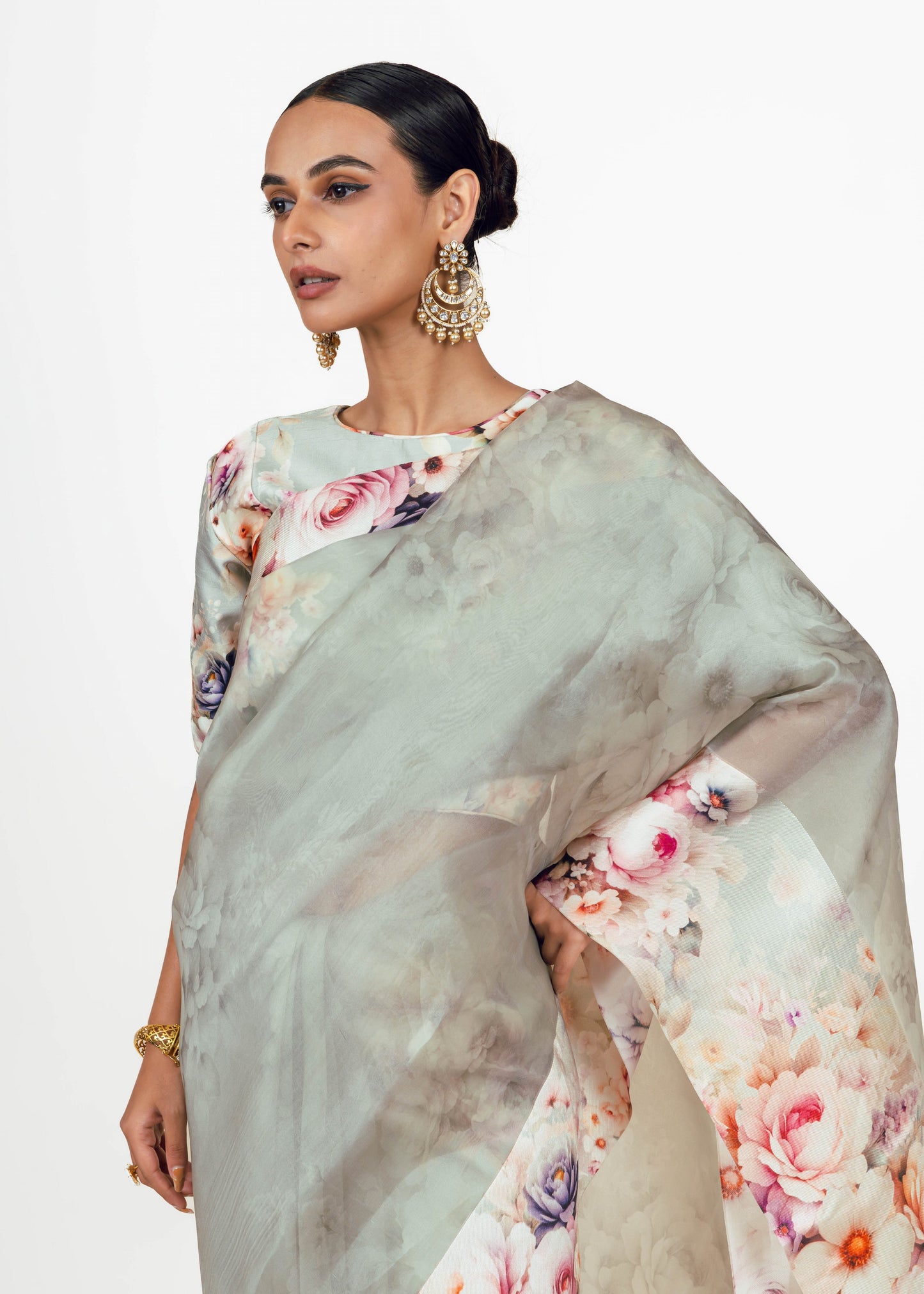 Lina Pearl blue Organza Saree - Studio 113 Indian designer saree for women
