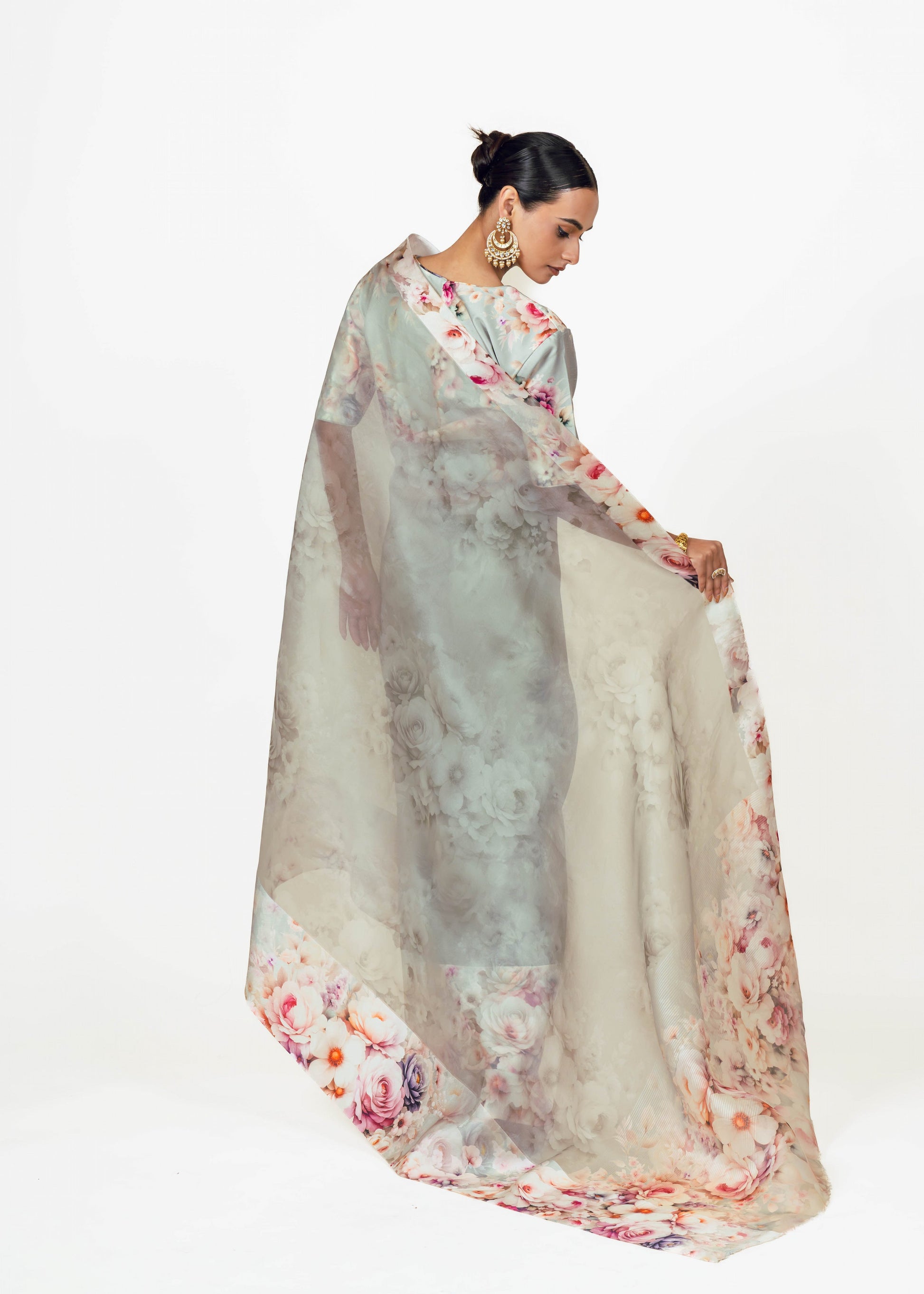 Lina Pearl blue Organza Saree - Studio 113 Indian designer saree for women