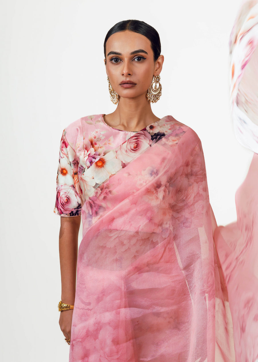 Lina Pink Organza Saree - Studio 113 Indian designer saree for women
